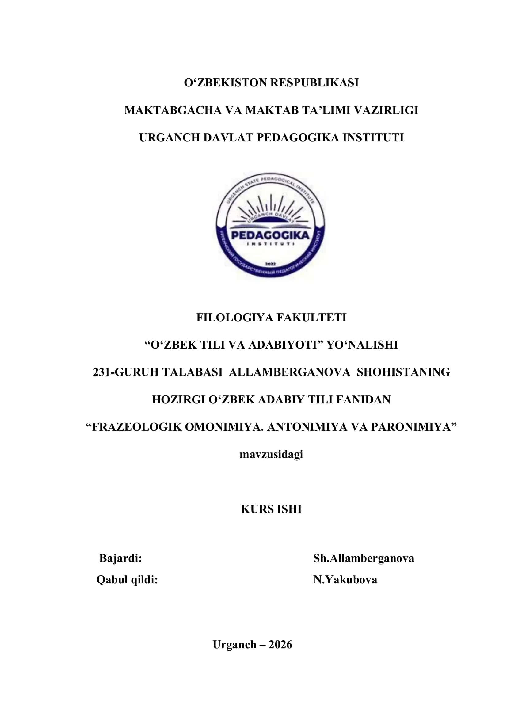 FRAZEOLOGIK OMONIMIYA. ANTONIMIYA VA PARONIMIYA 1