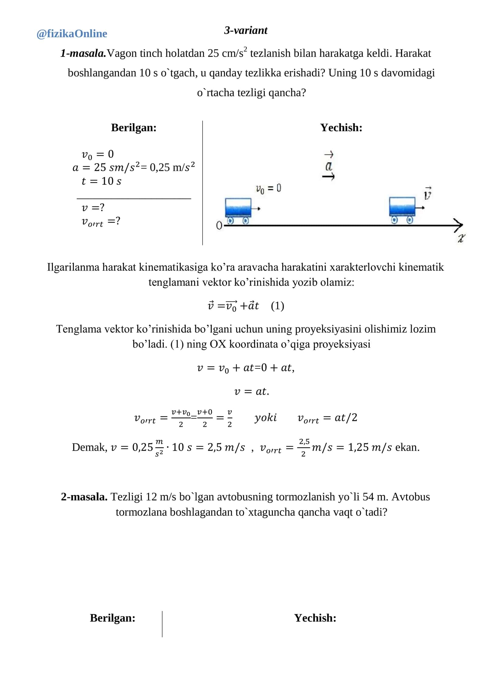 Kinematik tenglamalar 1
