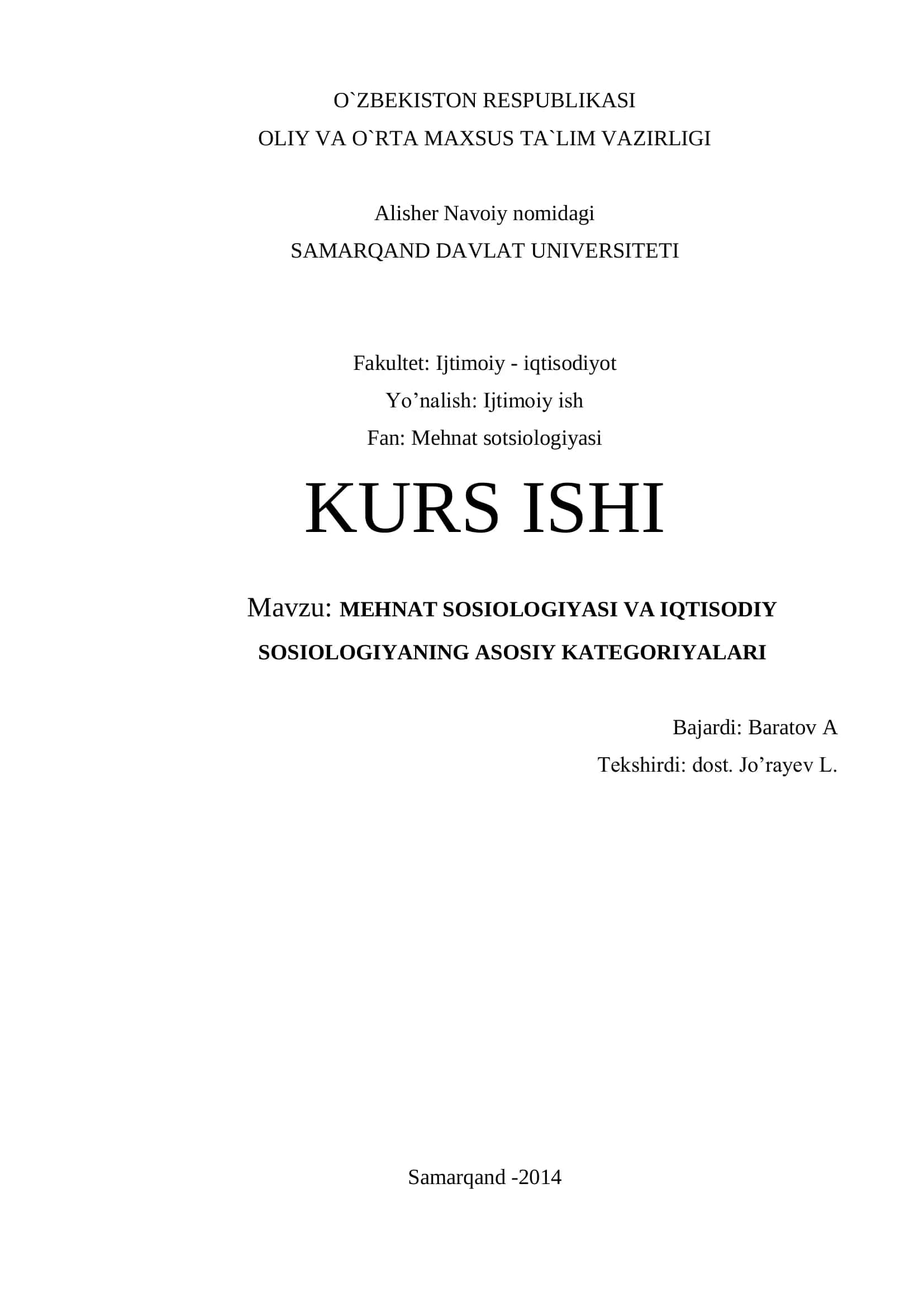 MEHNAT SOSIOLOGIYASI VA IQTISODIY SOSIOLOGIYANING ASOSIY KATEGORIYALARI 1