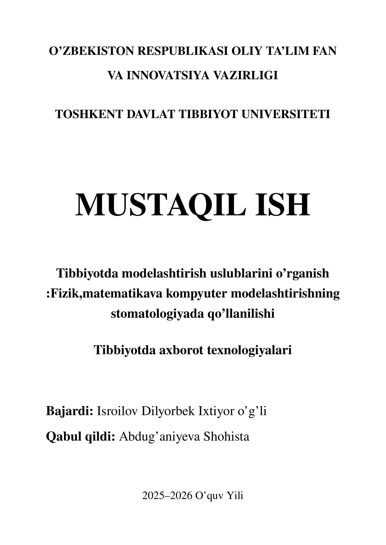 Tibbiyotda modelashtirish uslublarini o’rganish 1
