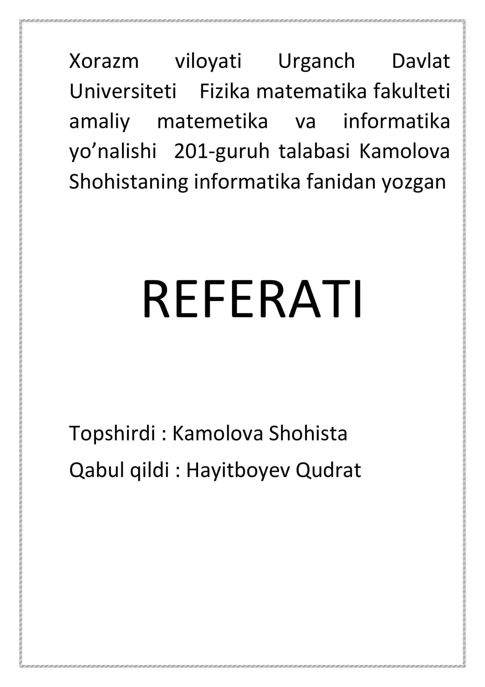 Zamonaviy Windows operatsion tizimi REFERATI 1