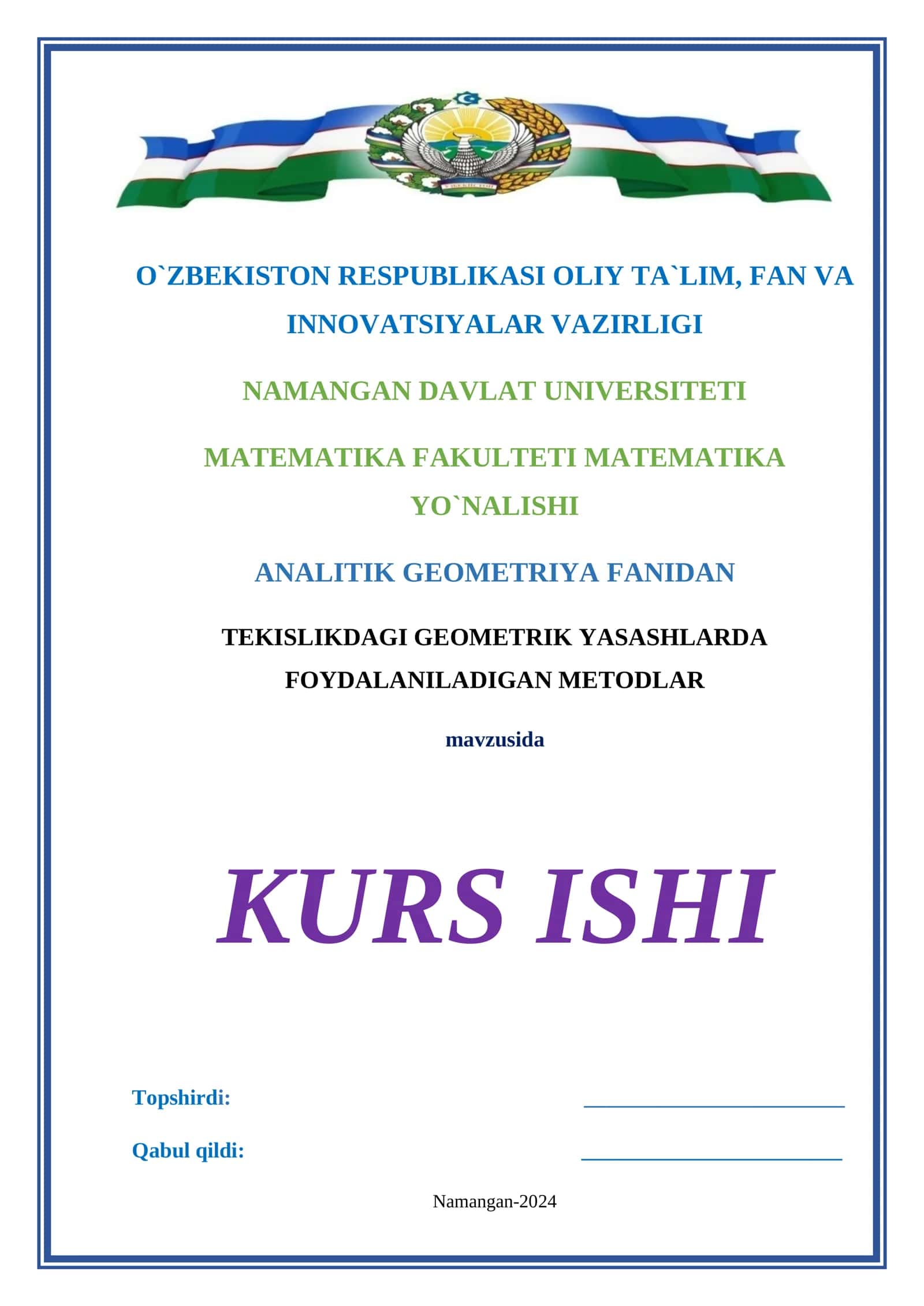 TEKISLIKDAGI GEOMETRIK YASASHLARDA FOYDALANILADIGAN METODLAR 1