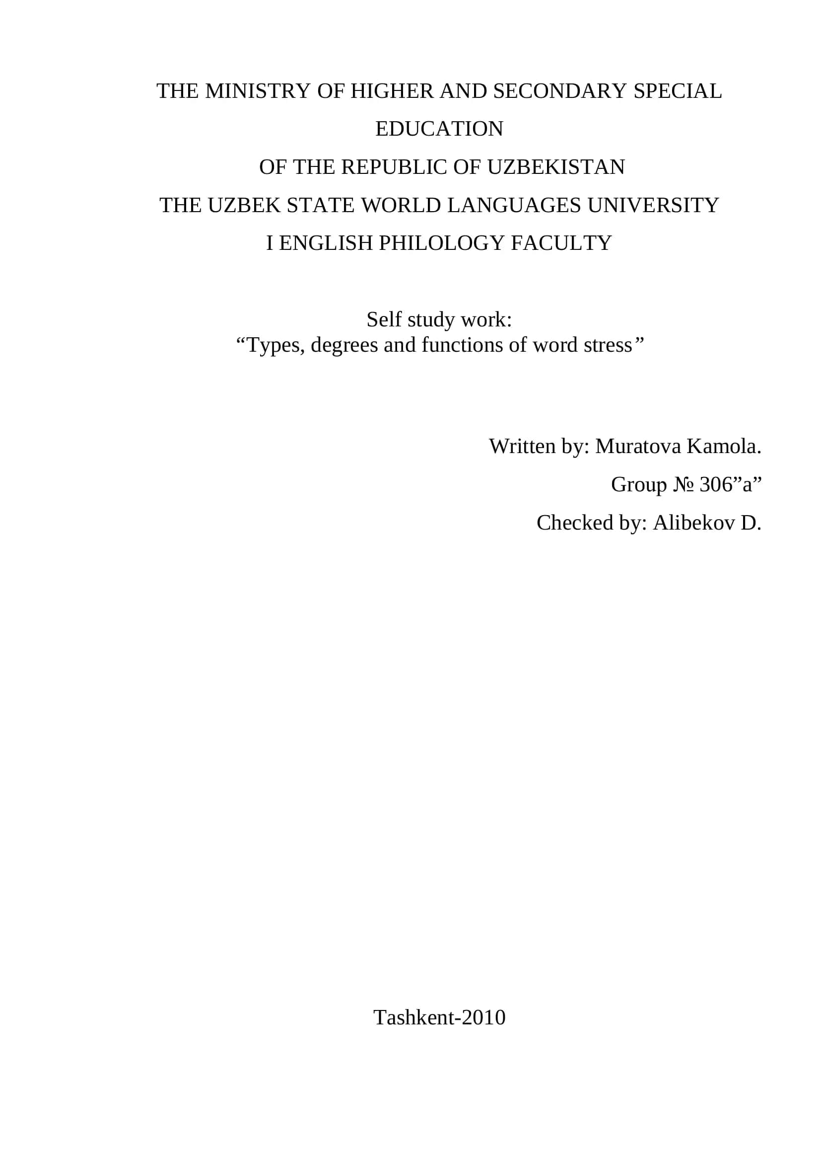 Types, degrees, and functions of word stress in English 1