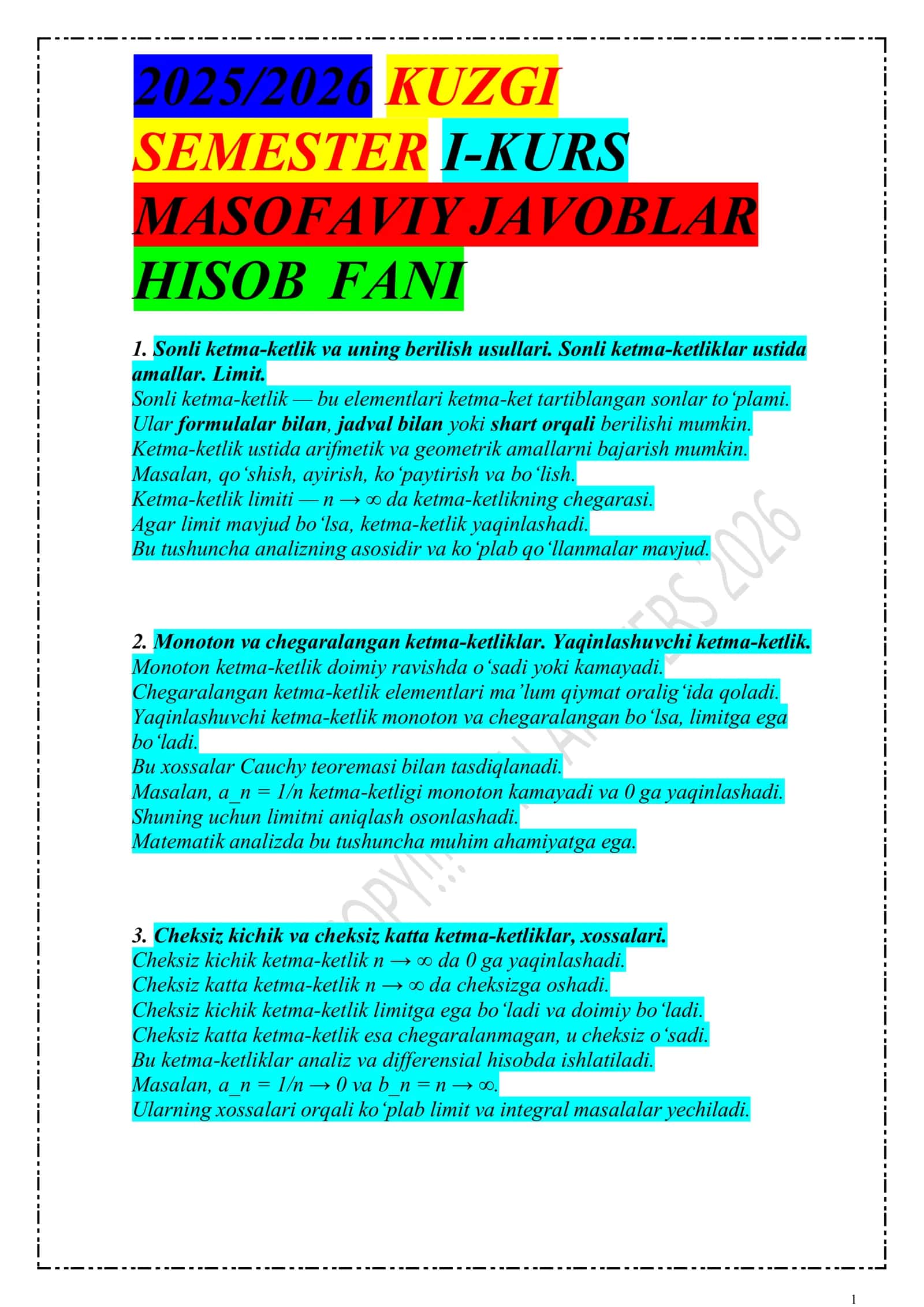MASOFAVIY JAVOBLAR 1