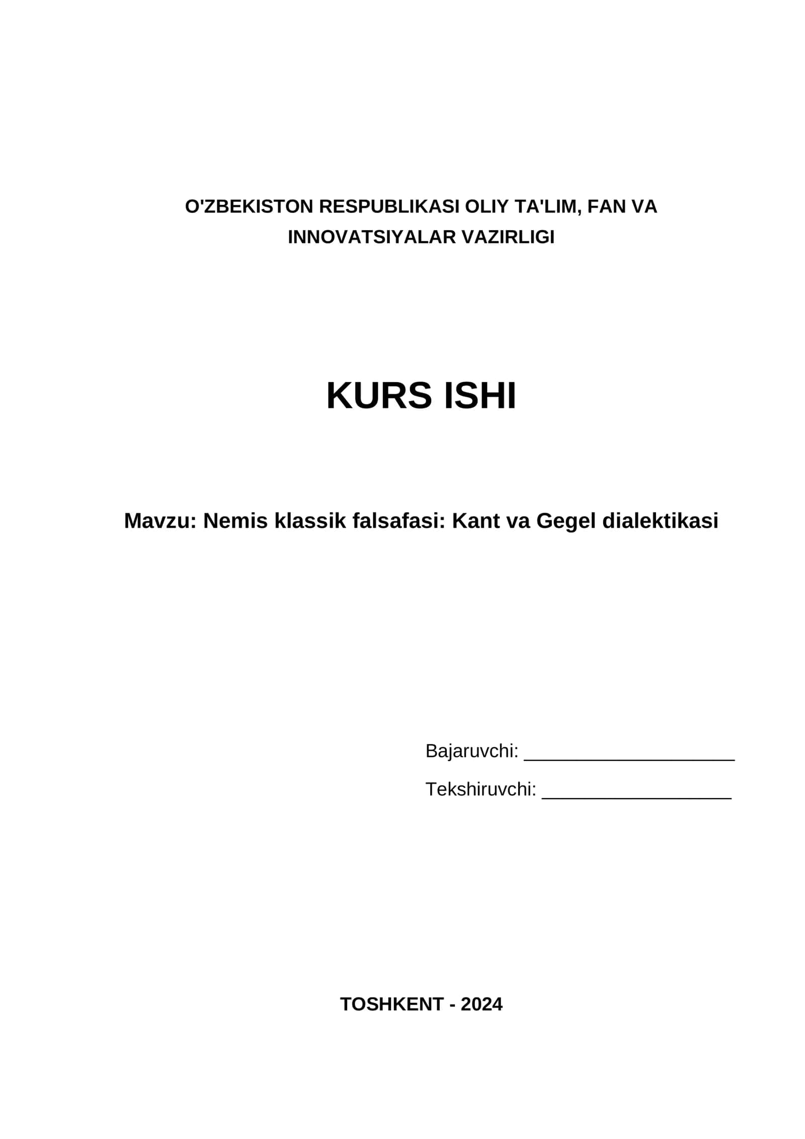 Nemis klassik falsafasi: Kant va Gegel dialektikasi 1