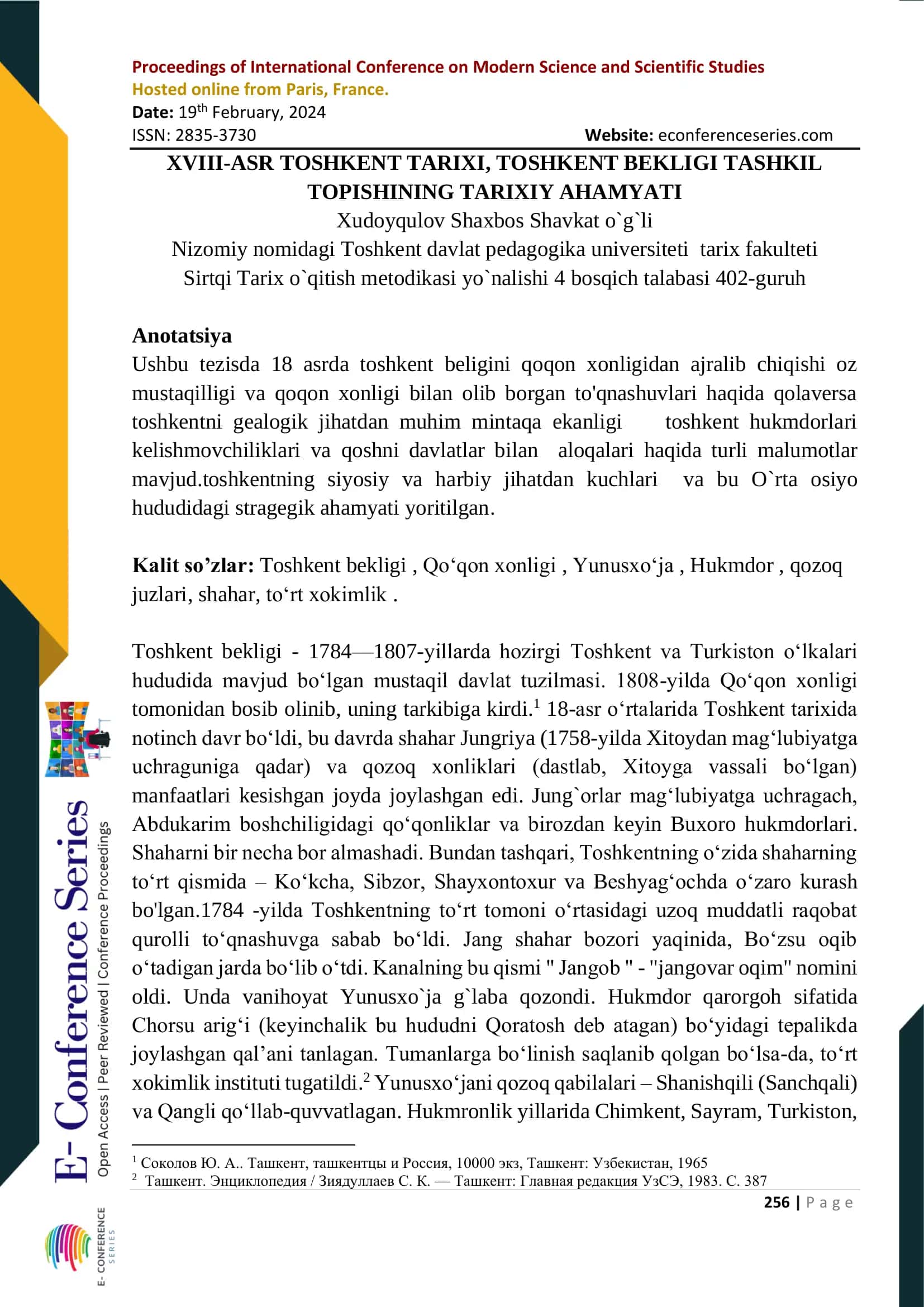 XVIII-ASR TOSHKENT TARIXI 1