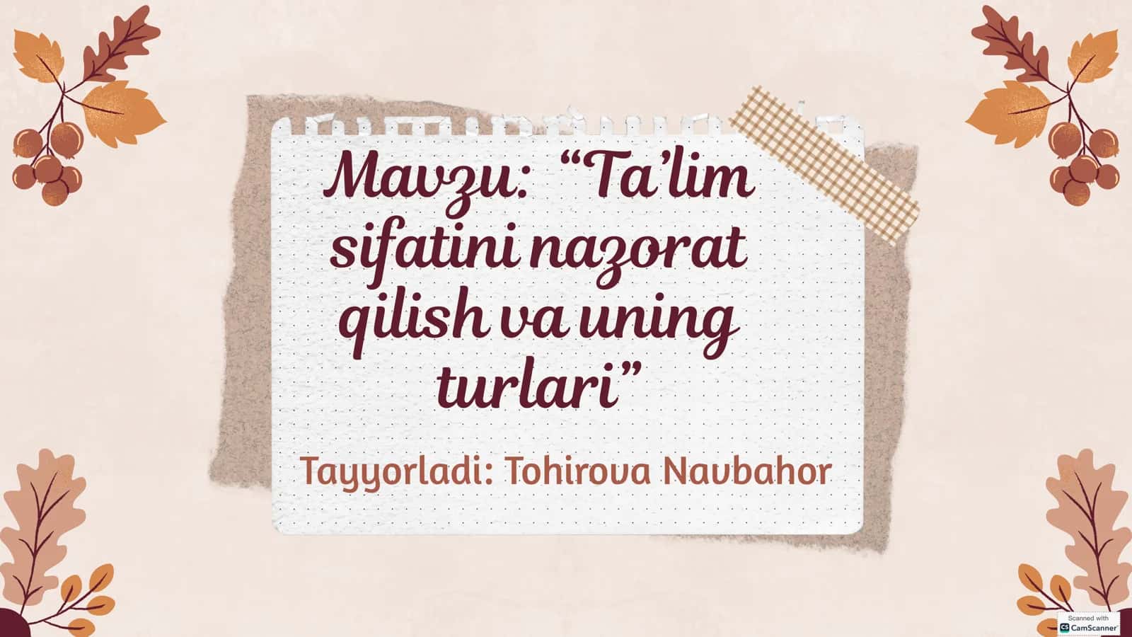 Ta’lim sifatini nazorat qilish va uning turlari 1