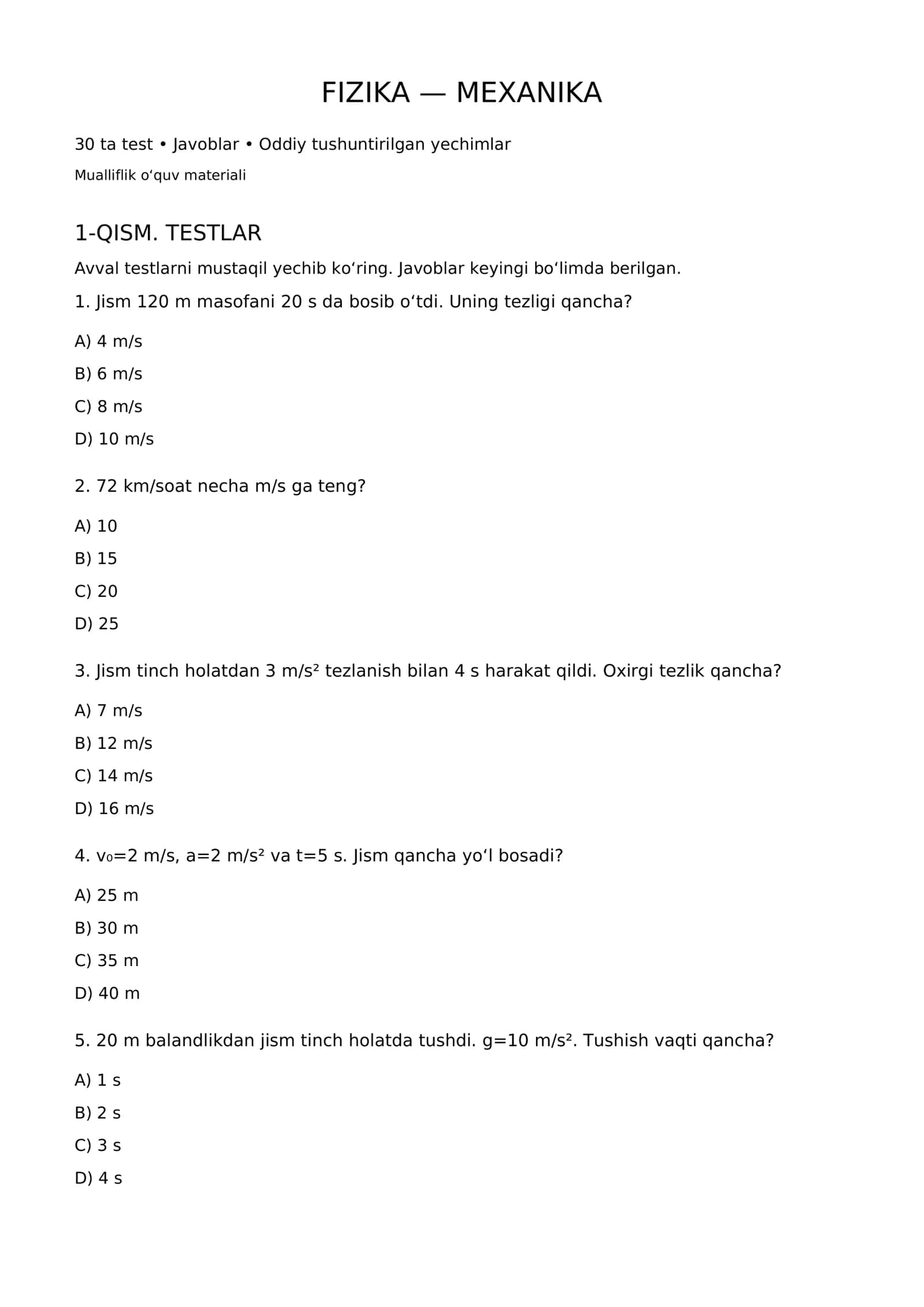 FIZIKA 30 talik testlar 1