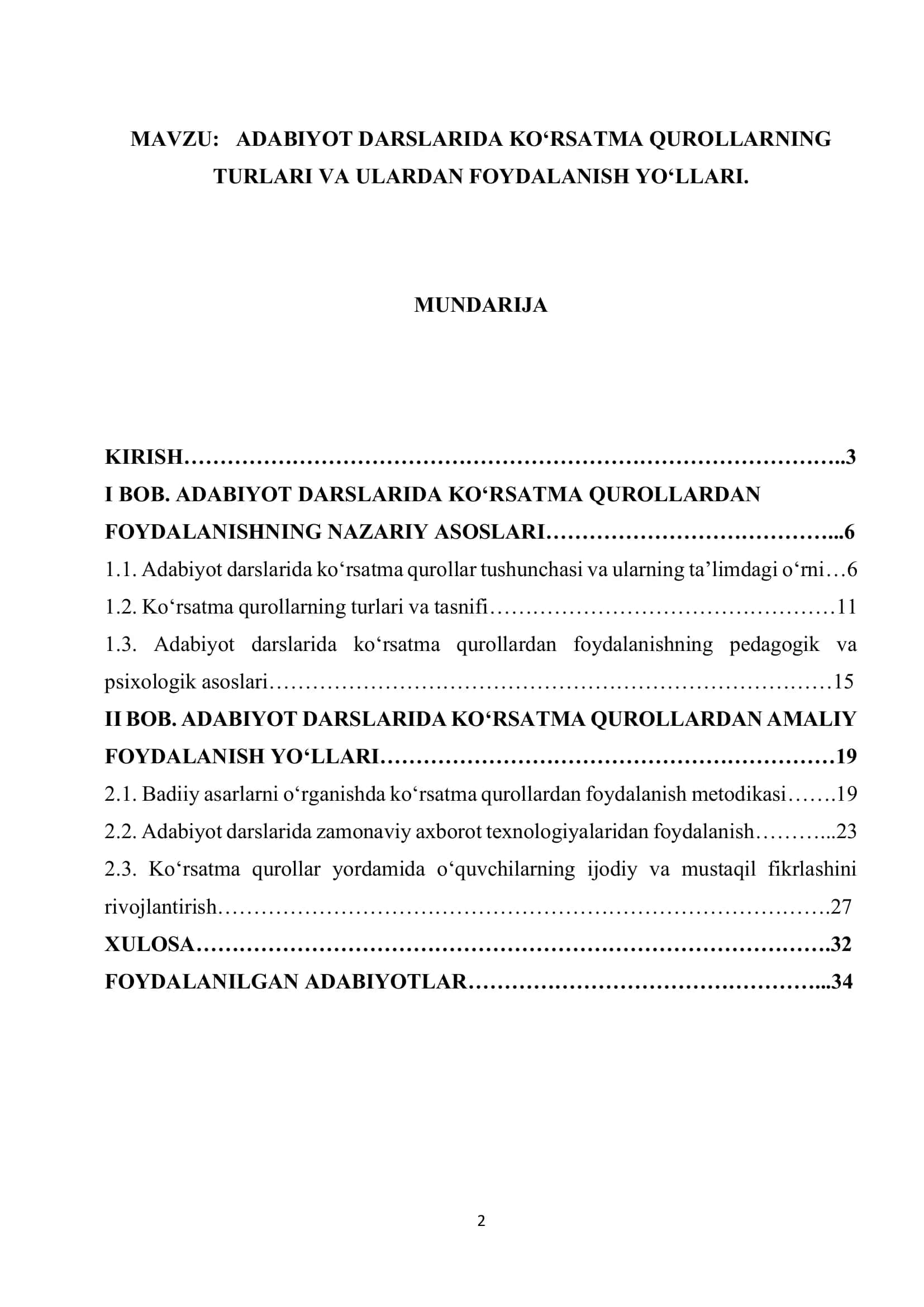 ADABIYOT DARSLARIDA KO‘RSATMA QUROLLARNING TURLARI VA ULARDAN FOYDALANISH YO‘LLARI 1