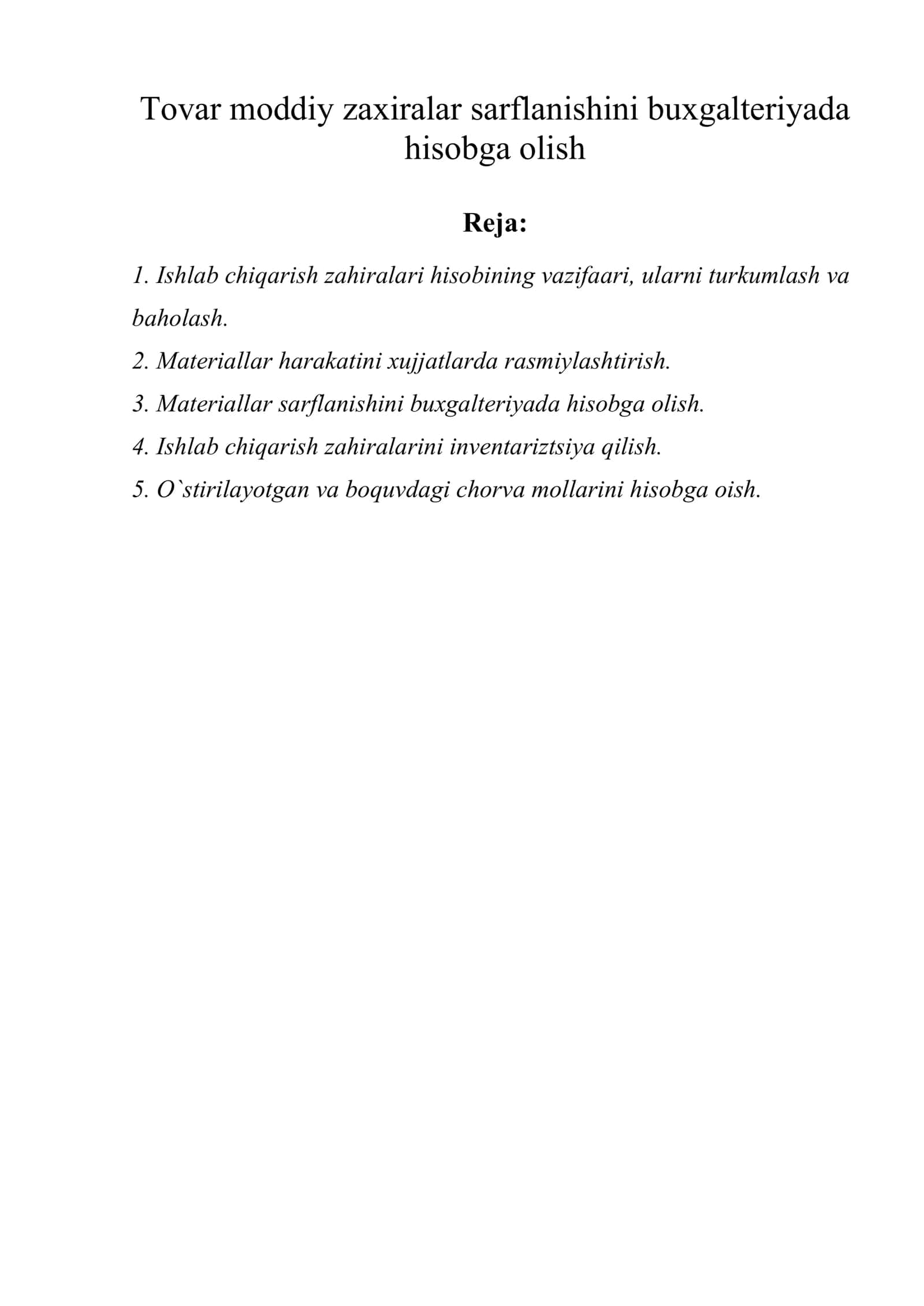 Tovar moddiy zaxiralar sarflanishini buxgalteriyada hisobga olish 1