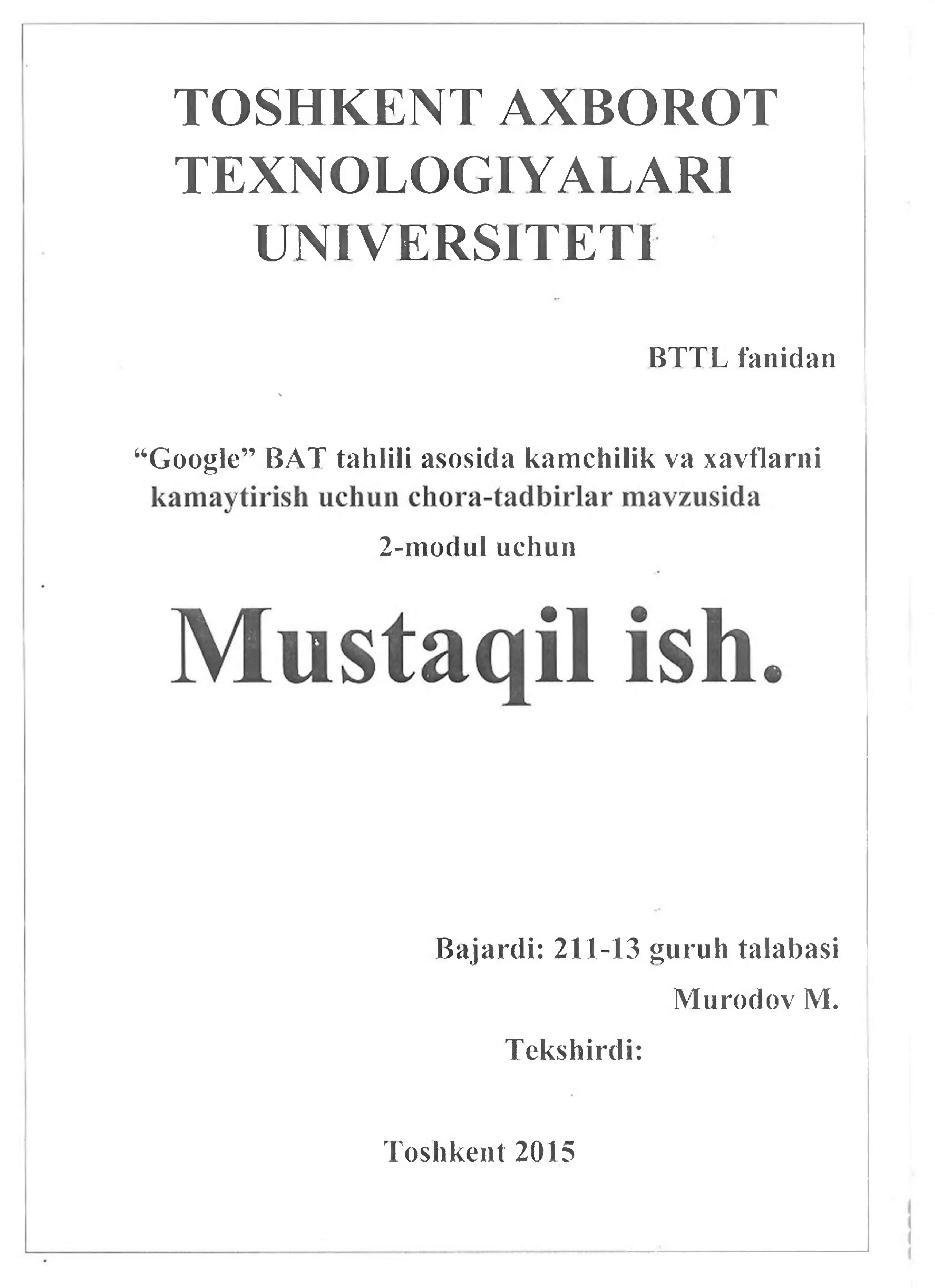 Google biznes axborot tizimini tahlil qilish 1