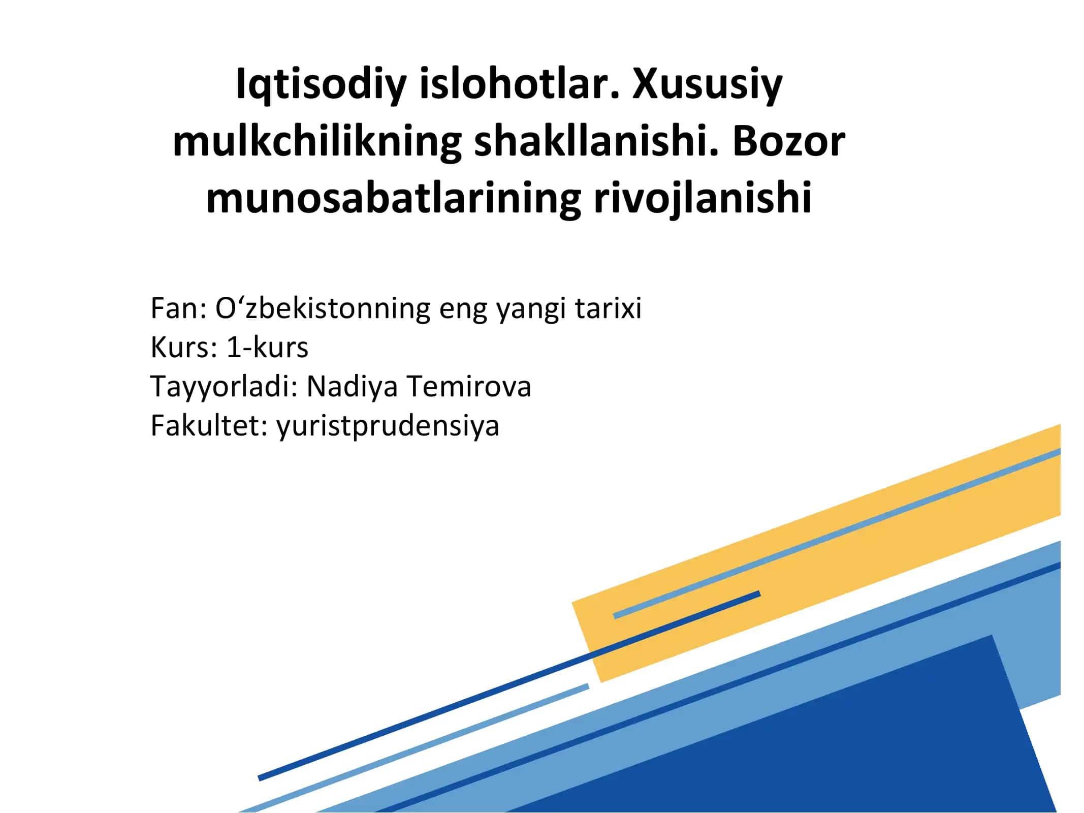 Iqtisodiy islohotlar 1