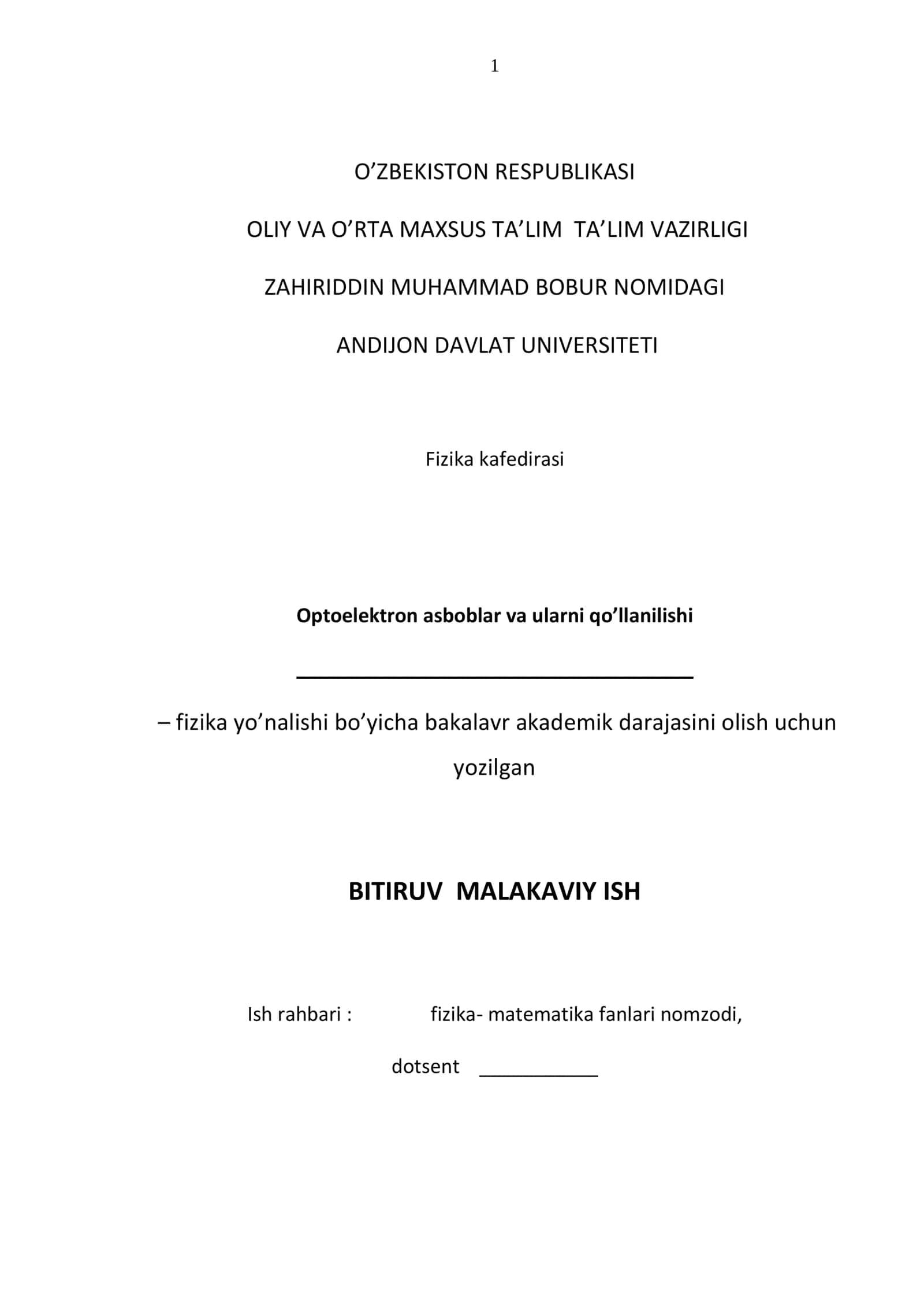 Optoelektron asboblar va ularni qo’llanilishi 1