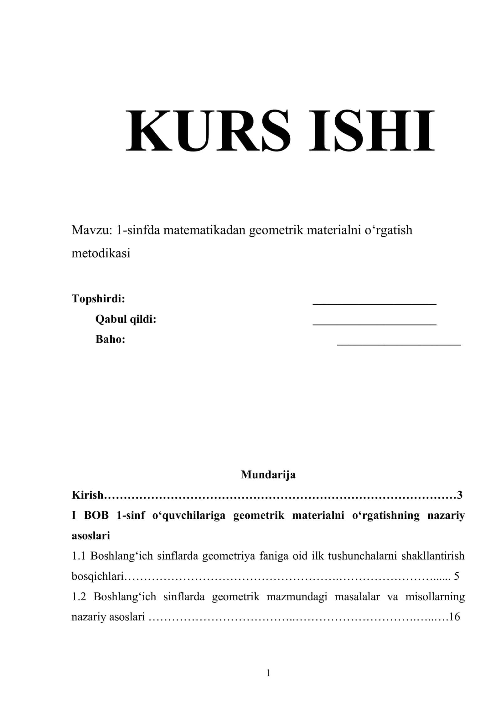 1-sinfda matematikadan geometrik materialni o‘rgatish metodikasi 1