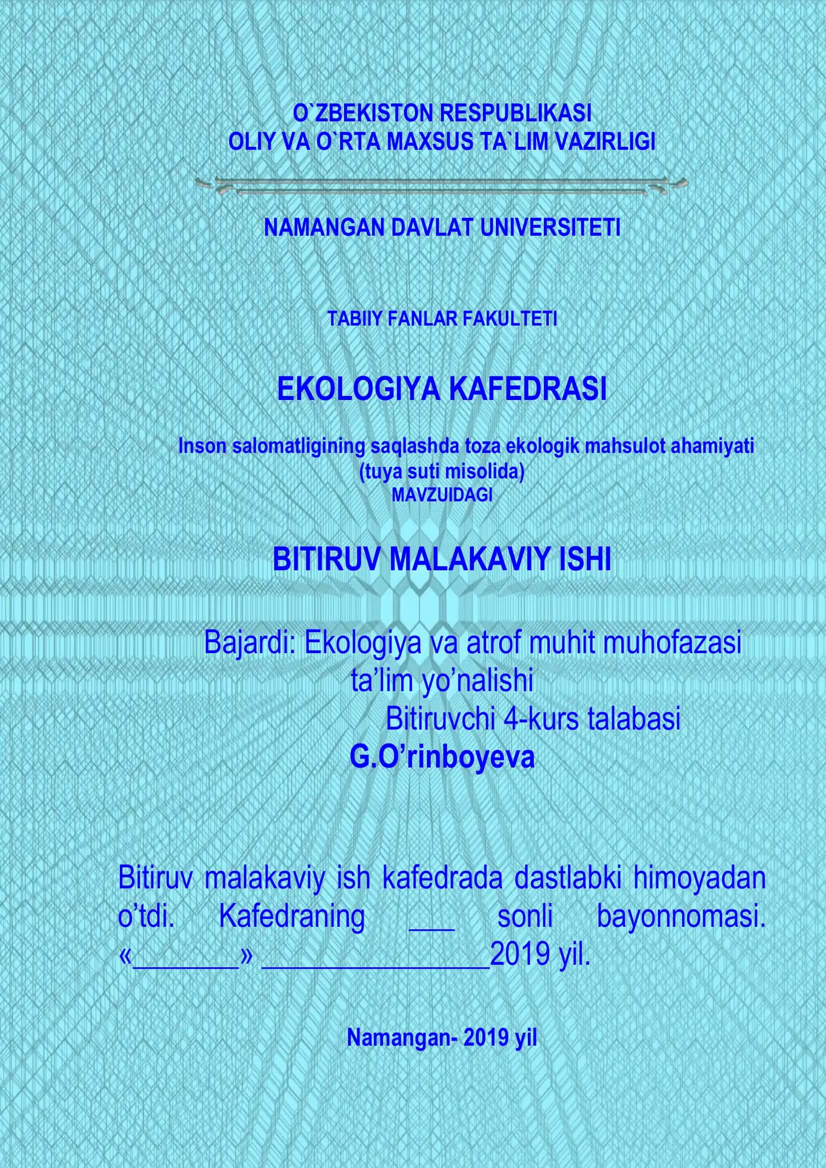 Inson salomatligining saqlashda toza ekologik mahsulot ahamiyati (tuya suti misolida) 1