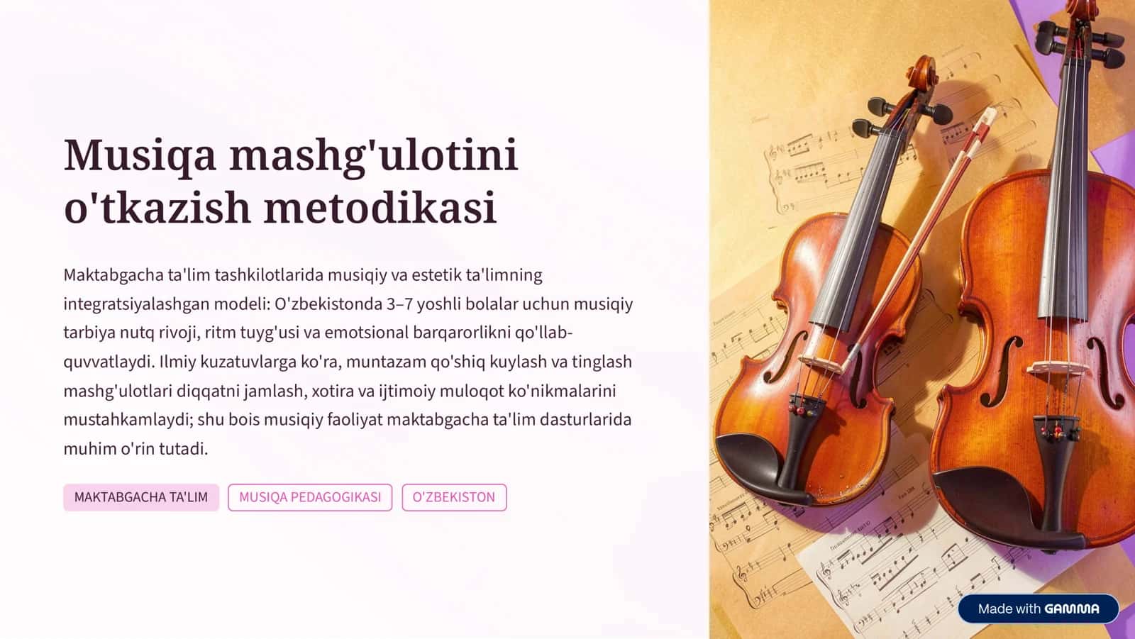 Musiqa mashg'ulotini o'tkazish metodikasi 1
