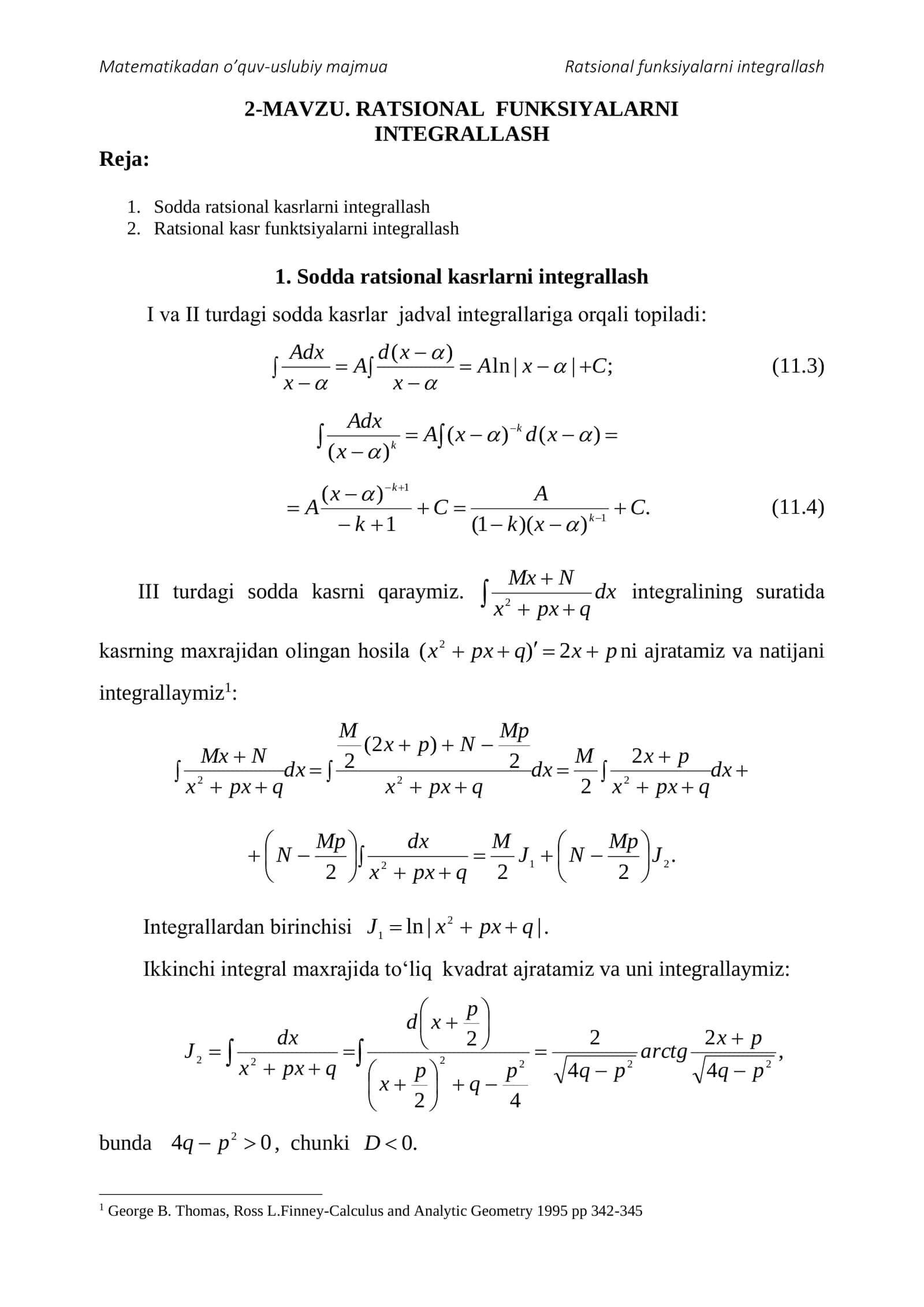 Matematikadan o’quv-uslubiy majmua 1