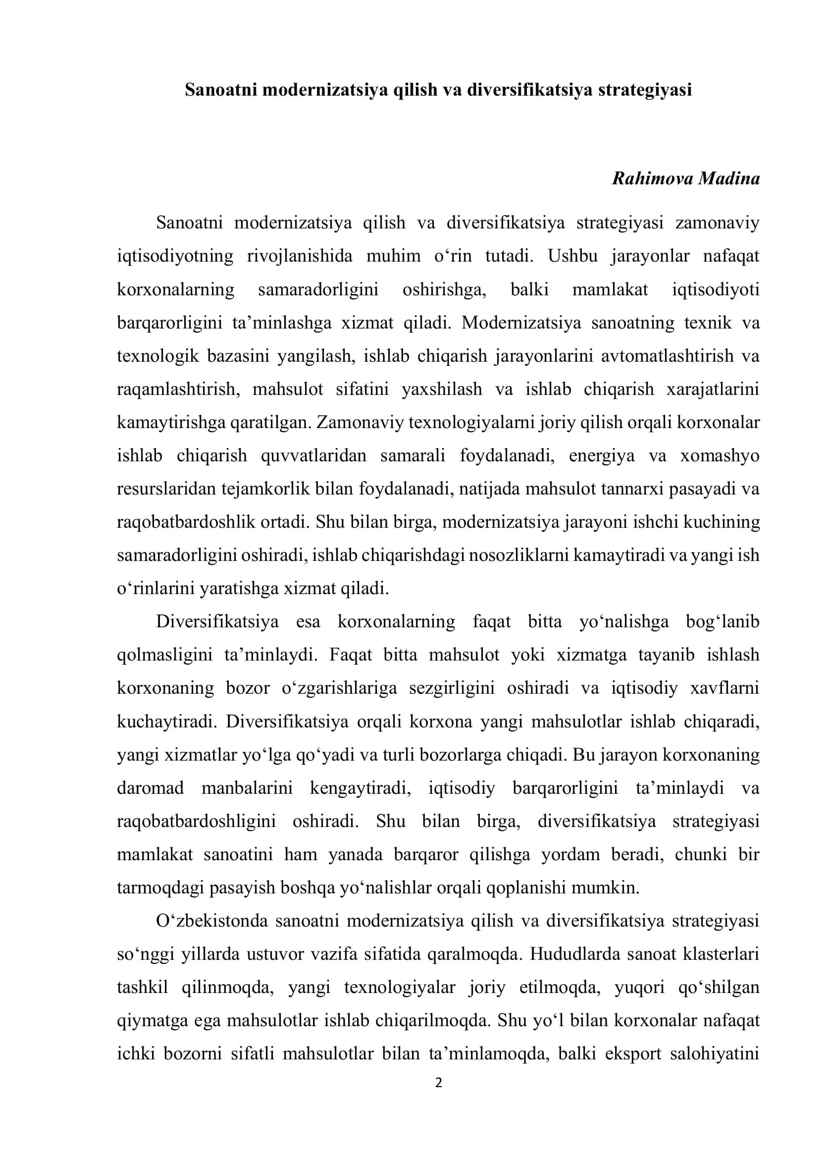 Sanoatni modernizatsiya qilish va diversifikatsiya strategiyasi 1