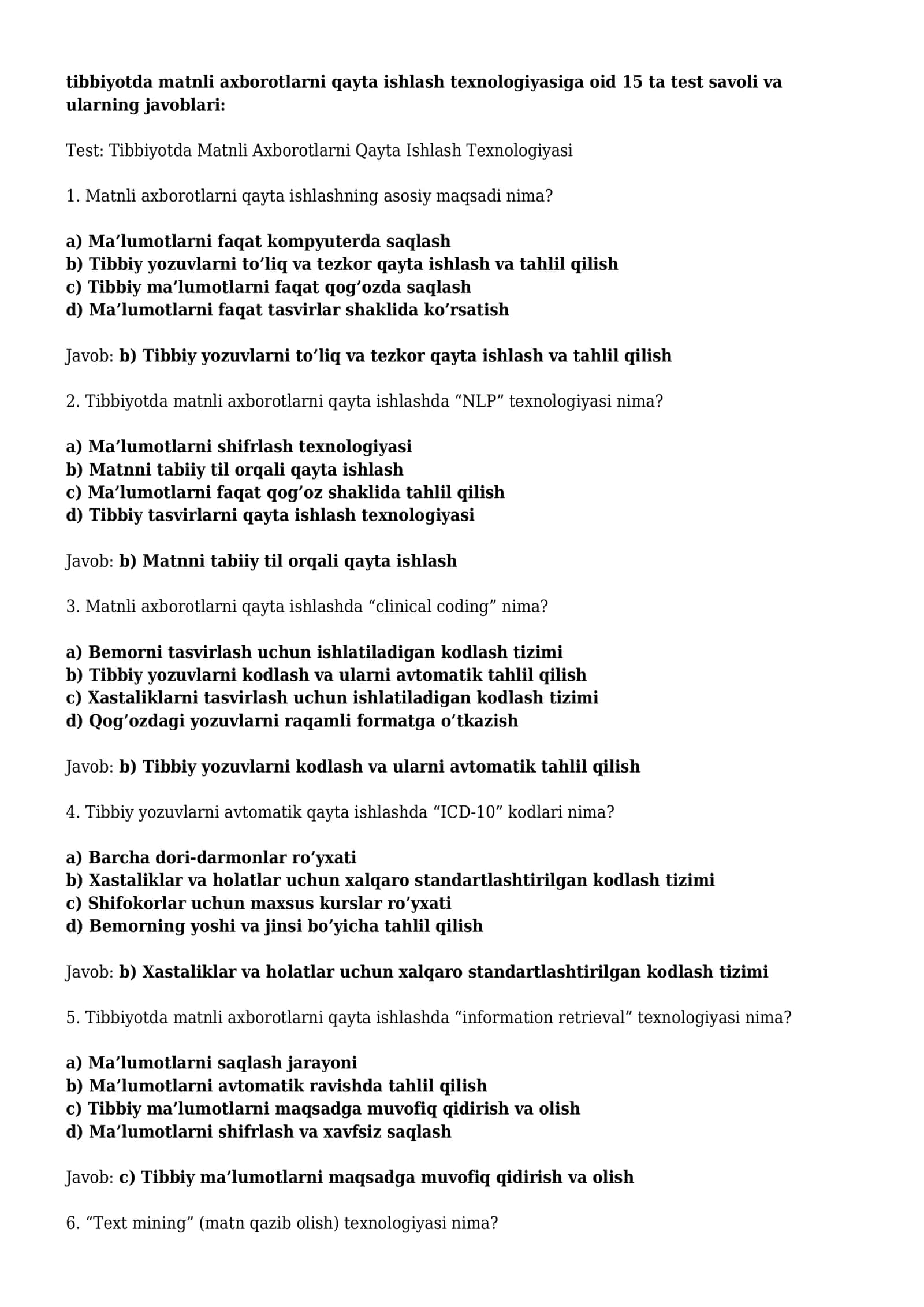 Tibbiyotda Matnli Axborotlarni Qayta Ishlash Texnologiyasi 1