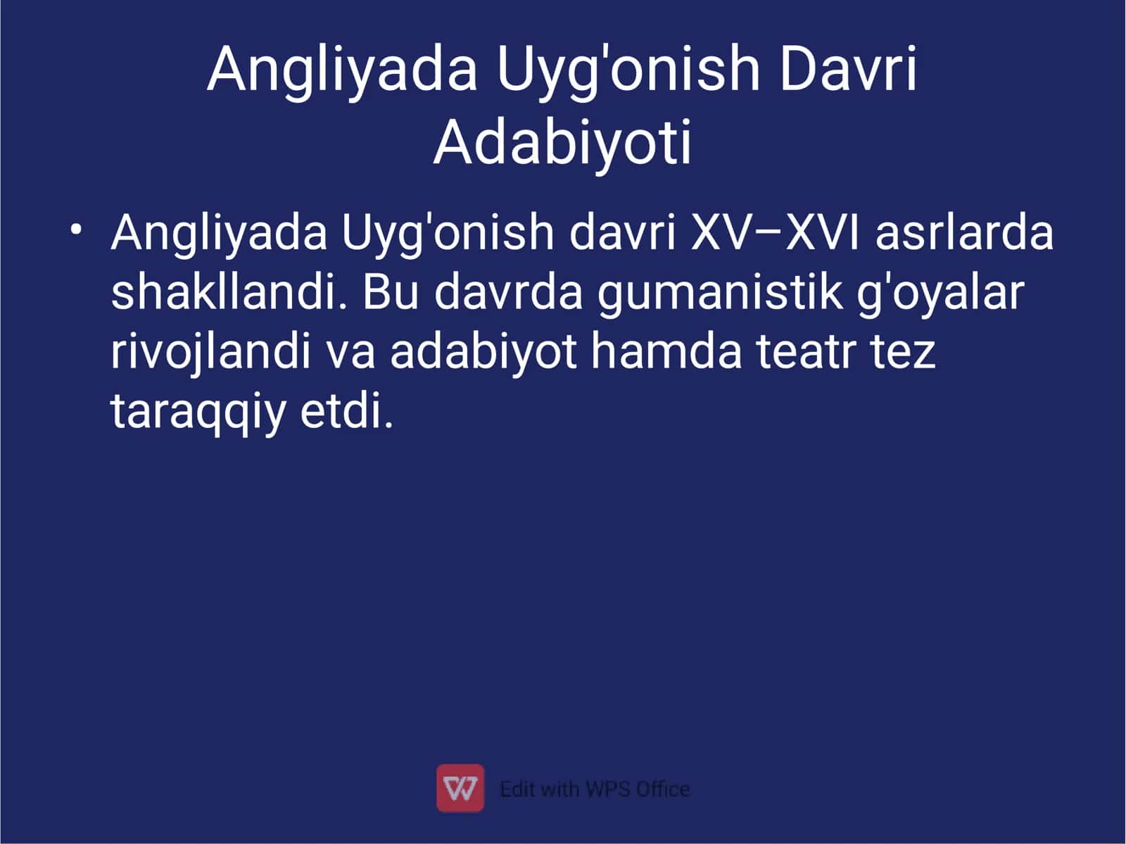 Angliyada Uyg'onish Davri 1