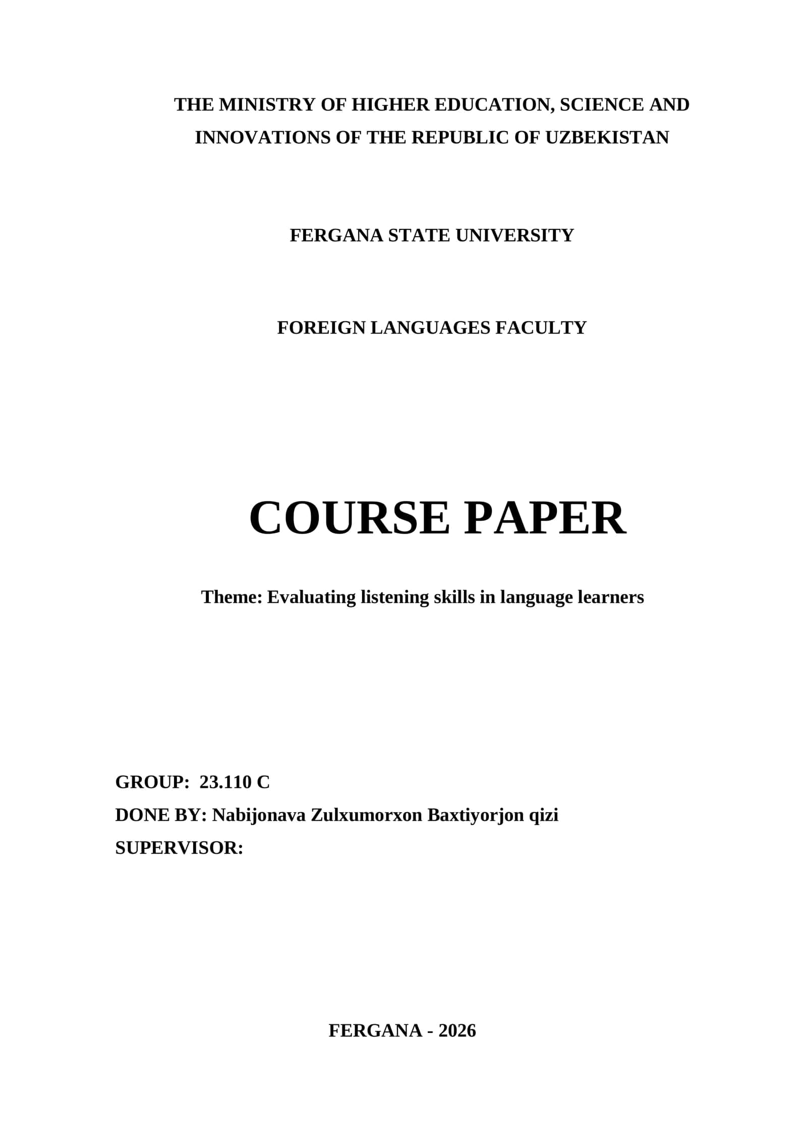 Course Paper on Evaluating Listening Skills in Language Learners 1