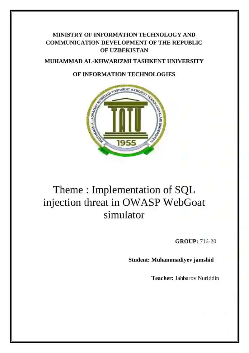 Implementation of SQL injection threat in OWASP WebGoat simulator