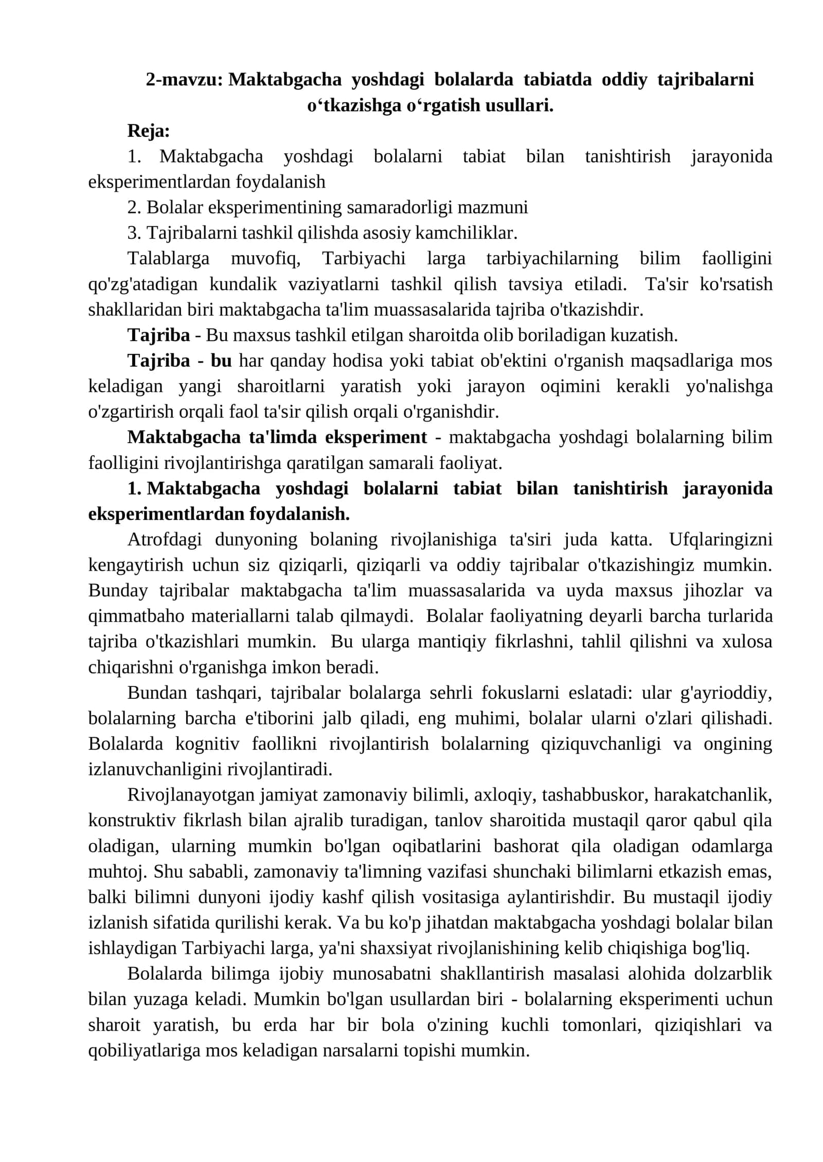 Maktabgacha yoshdagi bolalarda tabiatda oddiy tajribalarni o‘tkazishga o‘rgatish usullari 1