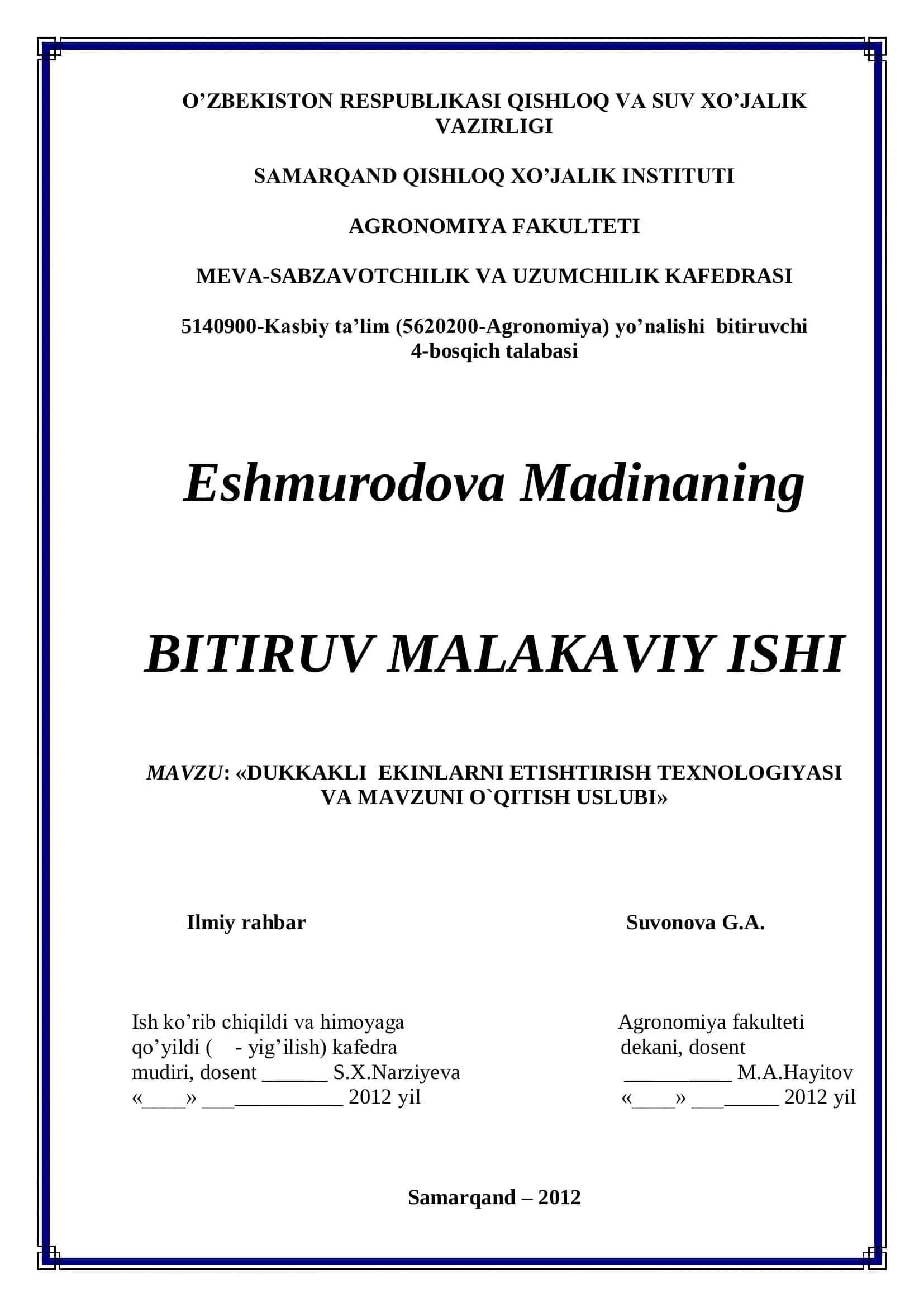 DUKKAKLI EKINLARNI ETISHTIRISH TEXNOLOGIYASI VA MAVZUNI O`QITISH USLUBI 1