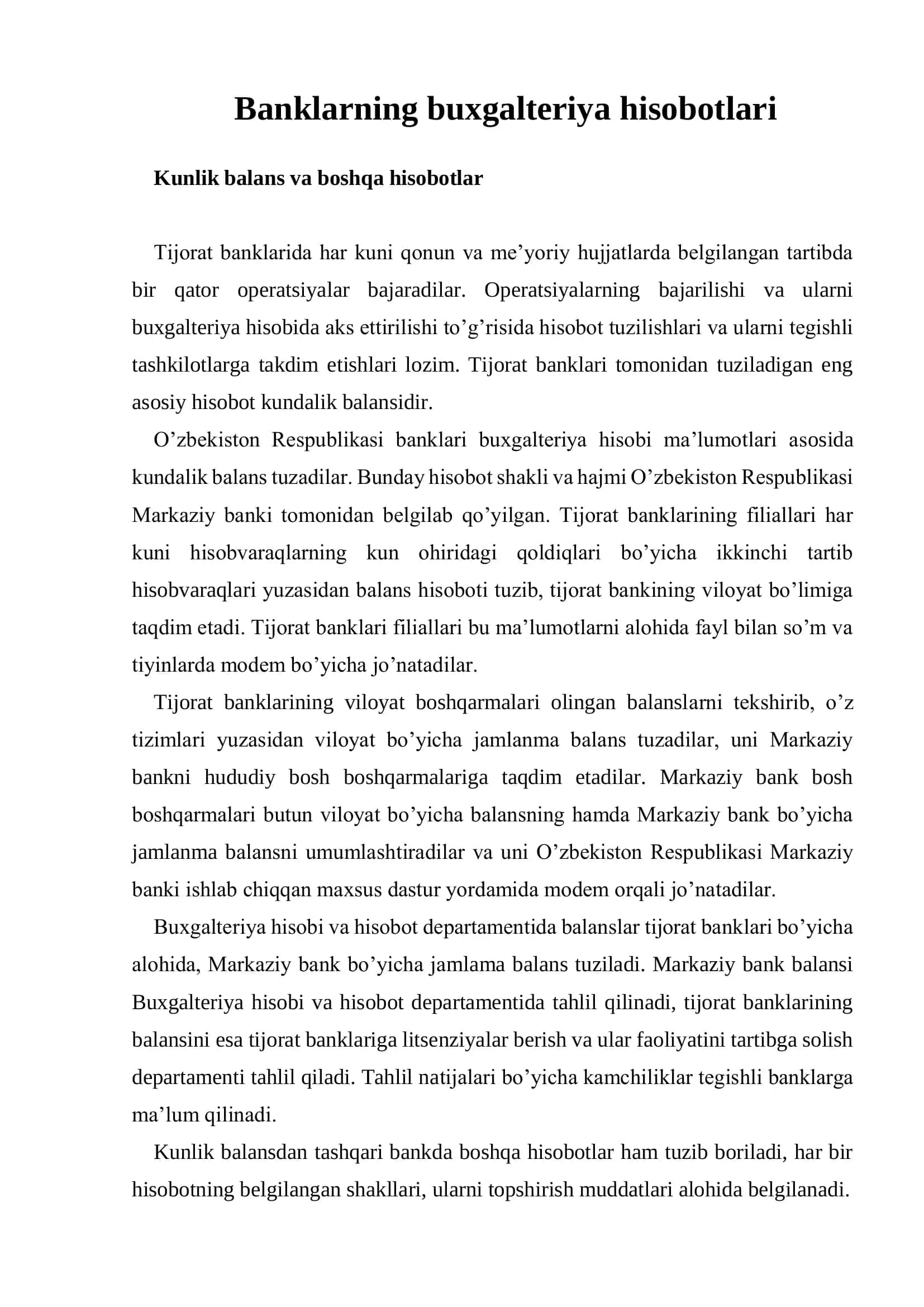 Banklarning buxgalteriya hisobotlari 1