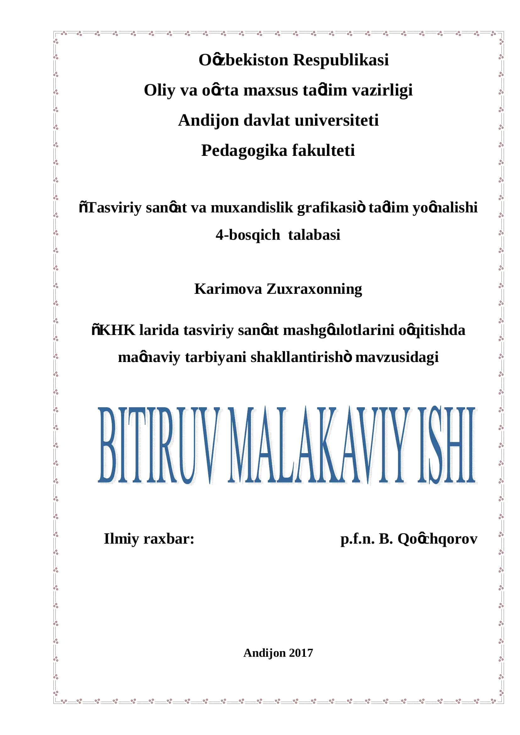 KHK larida tasviriy san'at mashg'ulotlarini o'qitishda ma'naviy tarbiyani shakllantirish 1