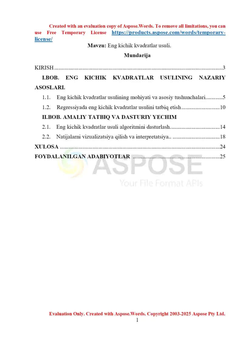 Eng kichik kvadratlar usuli 1