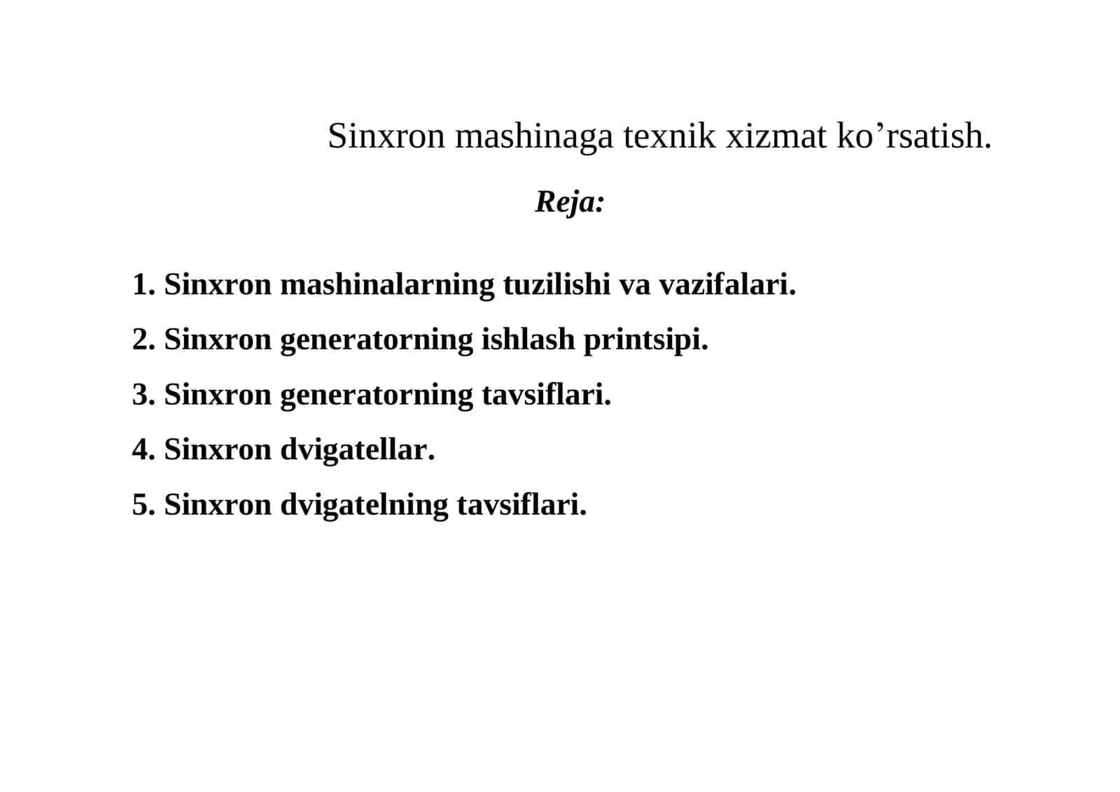 Sinxron mashinaga texnik xizmat ko’rsatish 1
