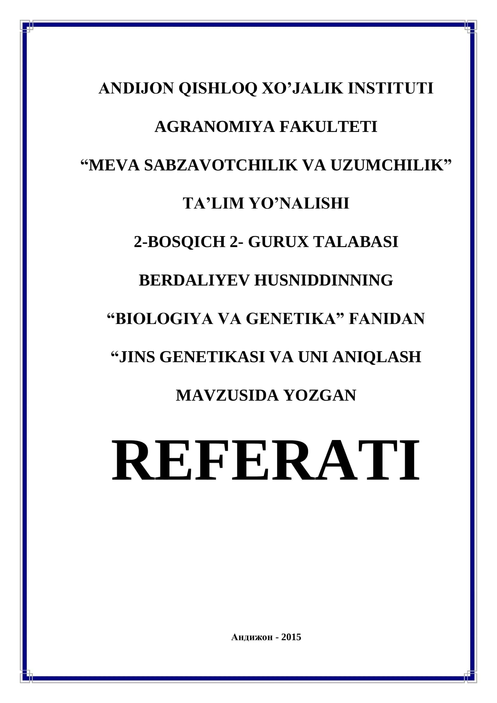"Jins Genetikasi va Uni Aniqlash Mavzusida Referati" 1