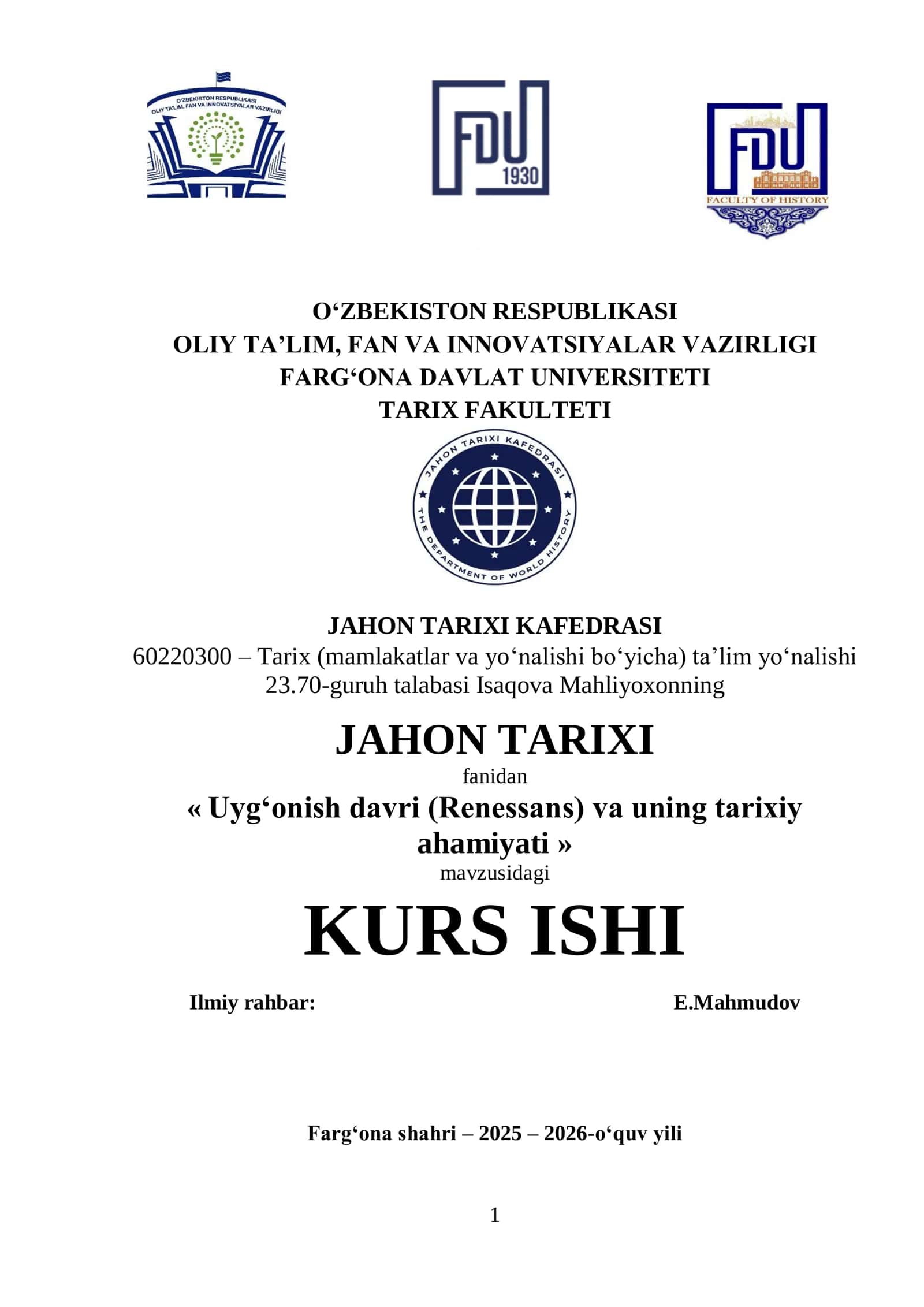 Uyg‘onish davri (Renessans) va uning tarixiy ahamiyati 1