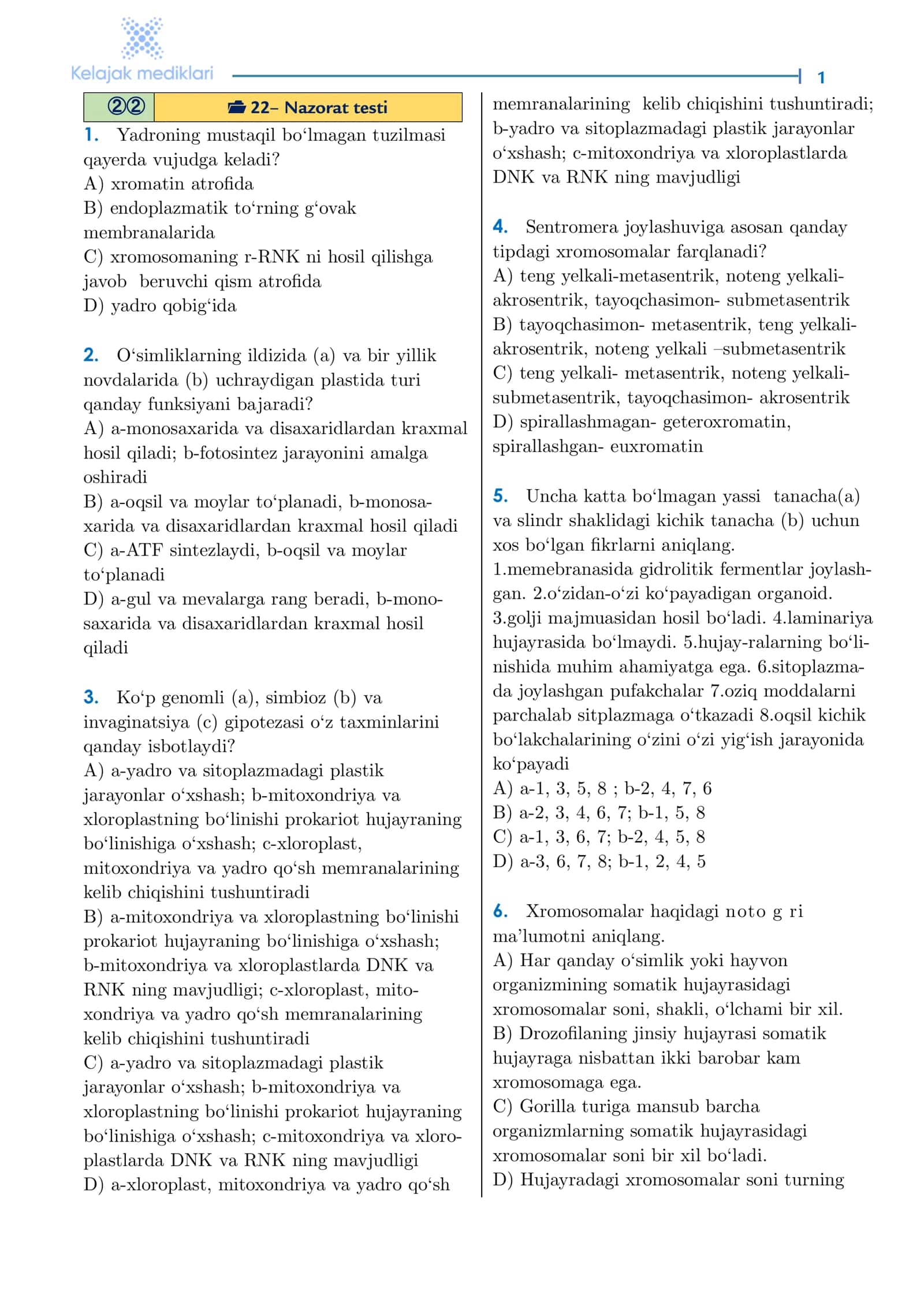 22– Nazorat testi 1