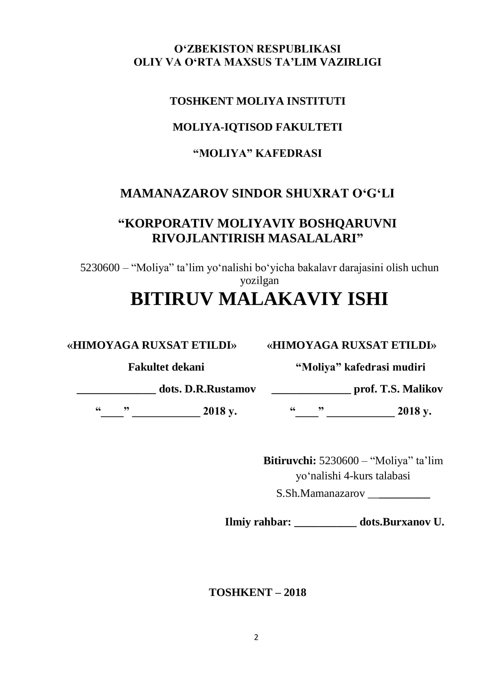 BOZOR IQTISODIYOTI SHAROITIDA KORPORATIV MOLIYAVIY BOSHQARUVNING NAZARIY-USLUBIY ASOSLARI 1