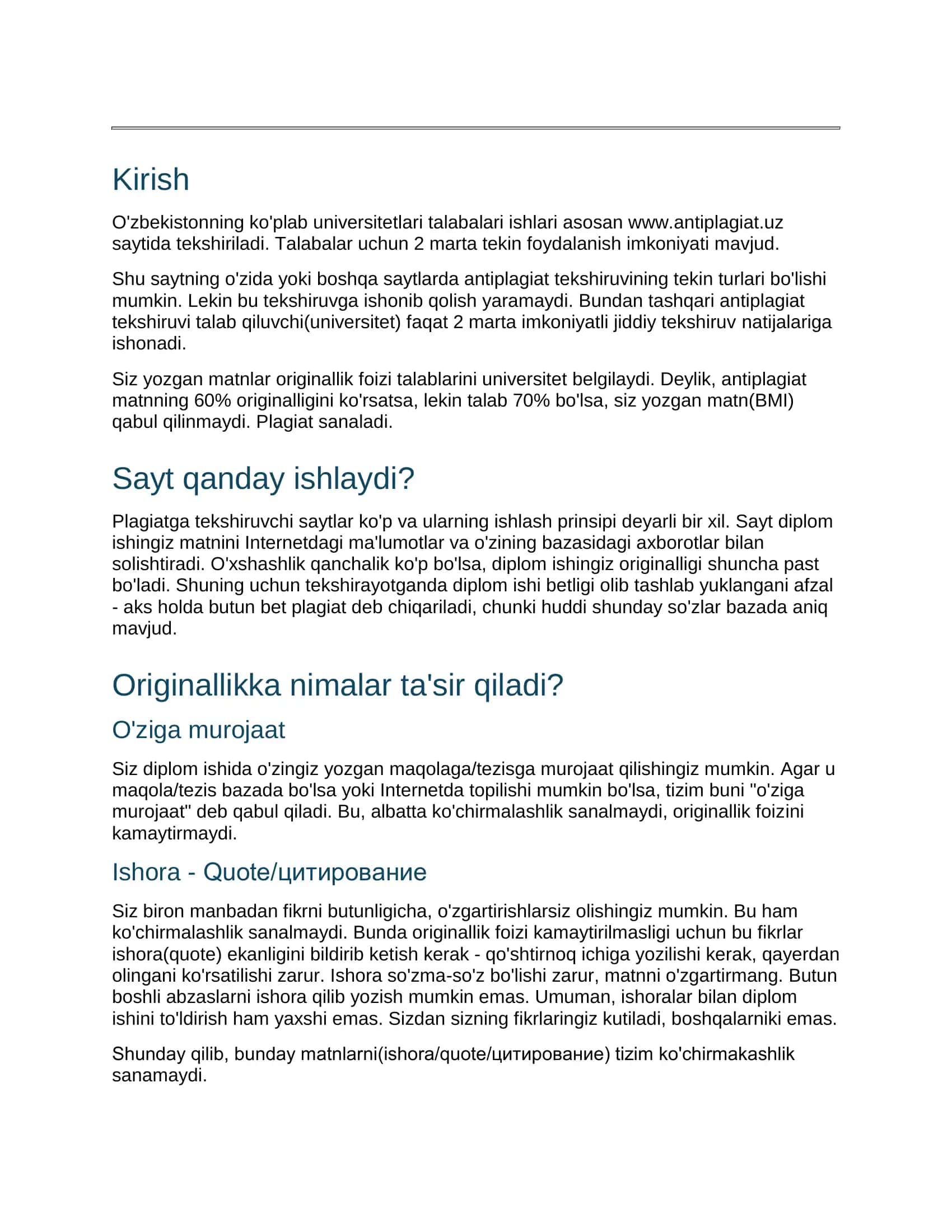 Antiplagiatning ishlash prinsipi va originallikni oshirish usullari 1