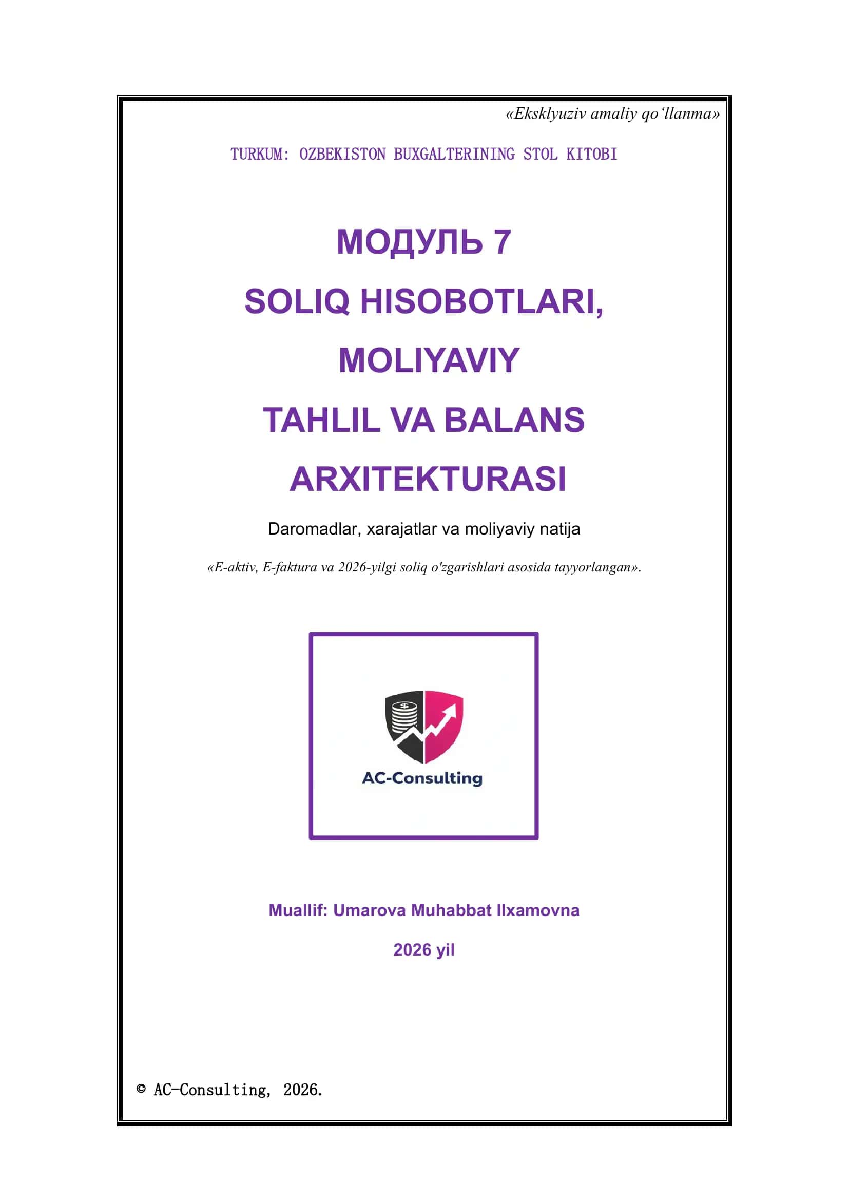 7-MODUL: KSA va KSM (0910 va 7210 schyotlar) – Professional daraja 1