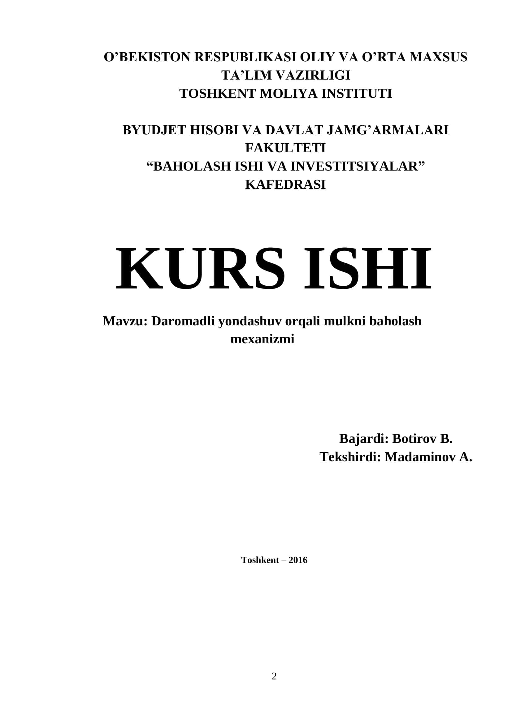 Daromadli yondashuv orqali mulkni baholash mexanizmi 1