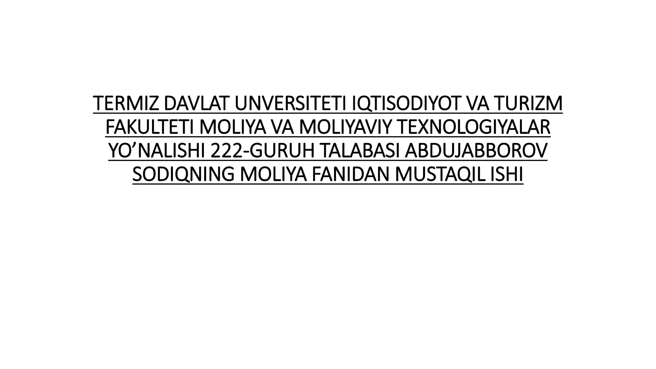 Sodiqning Moliya Fanidan Mustaqil Ishi 1