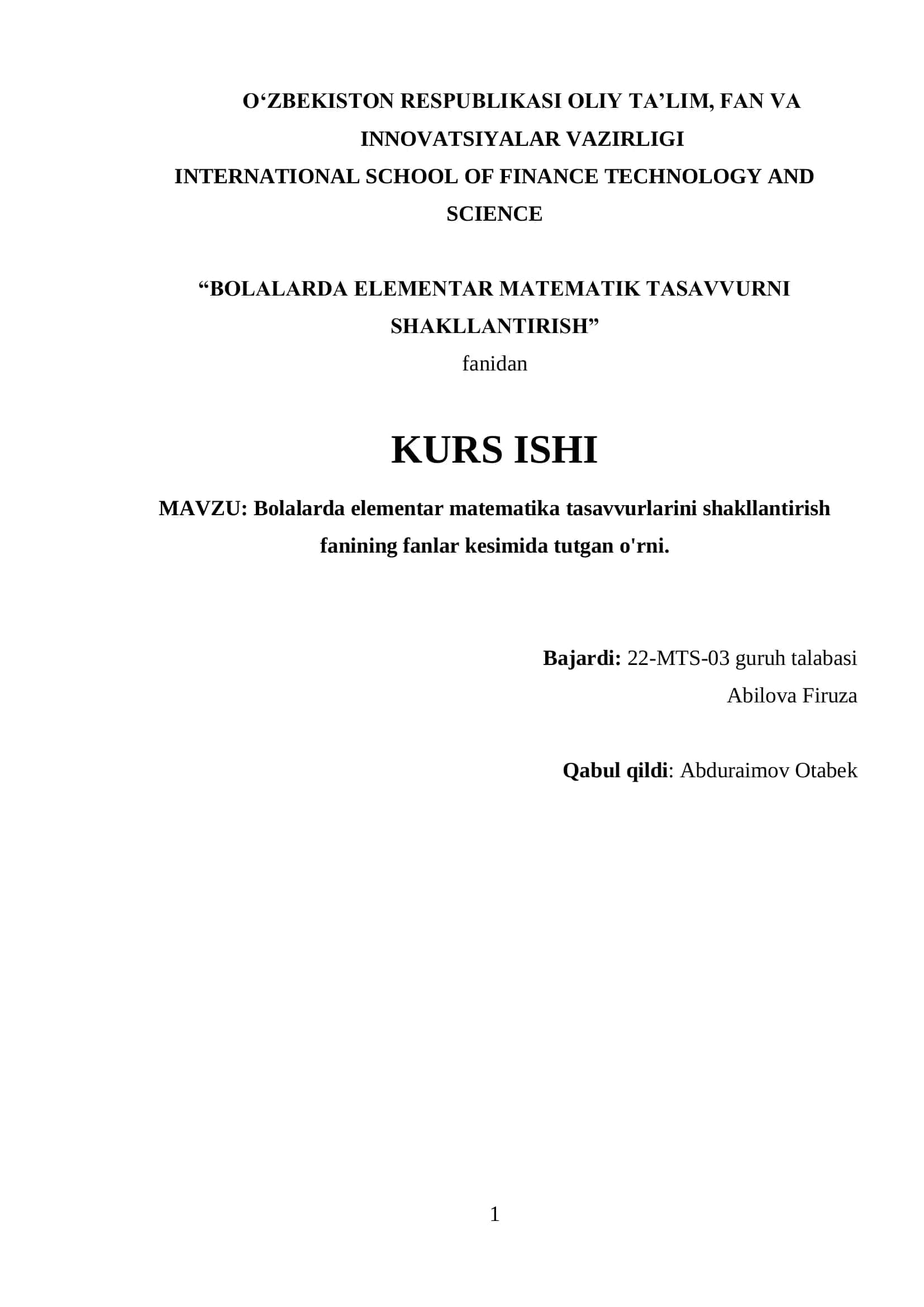 Bolalarda elementar matematika tasavvurlarini shakllantirish 1