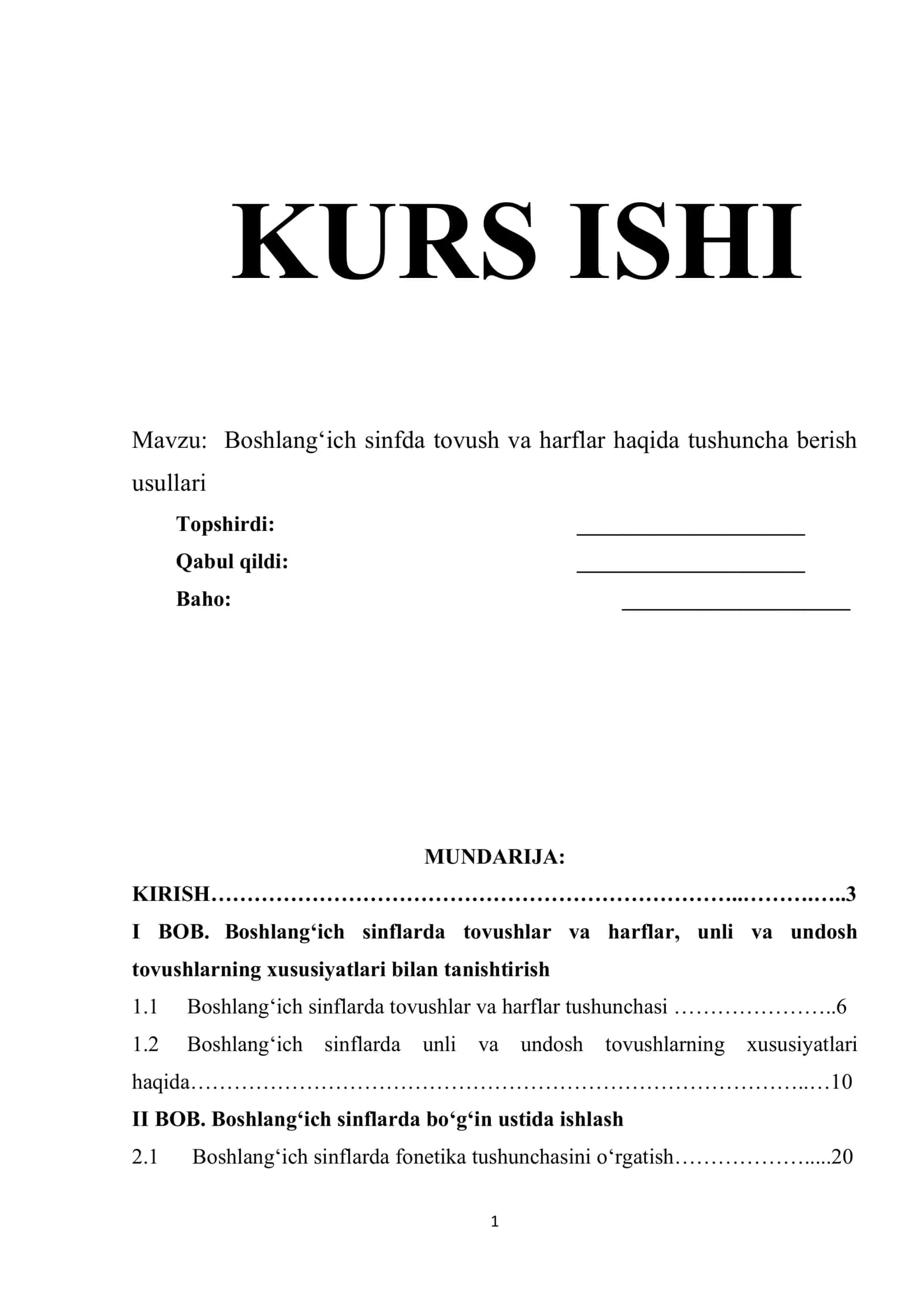 Boshlang‘ich sinfda tovush va harflar haqida tushuncha berish usullari 1