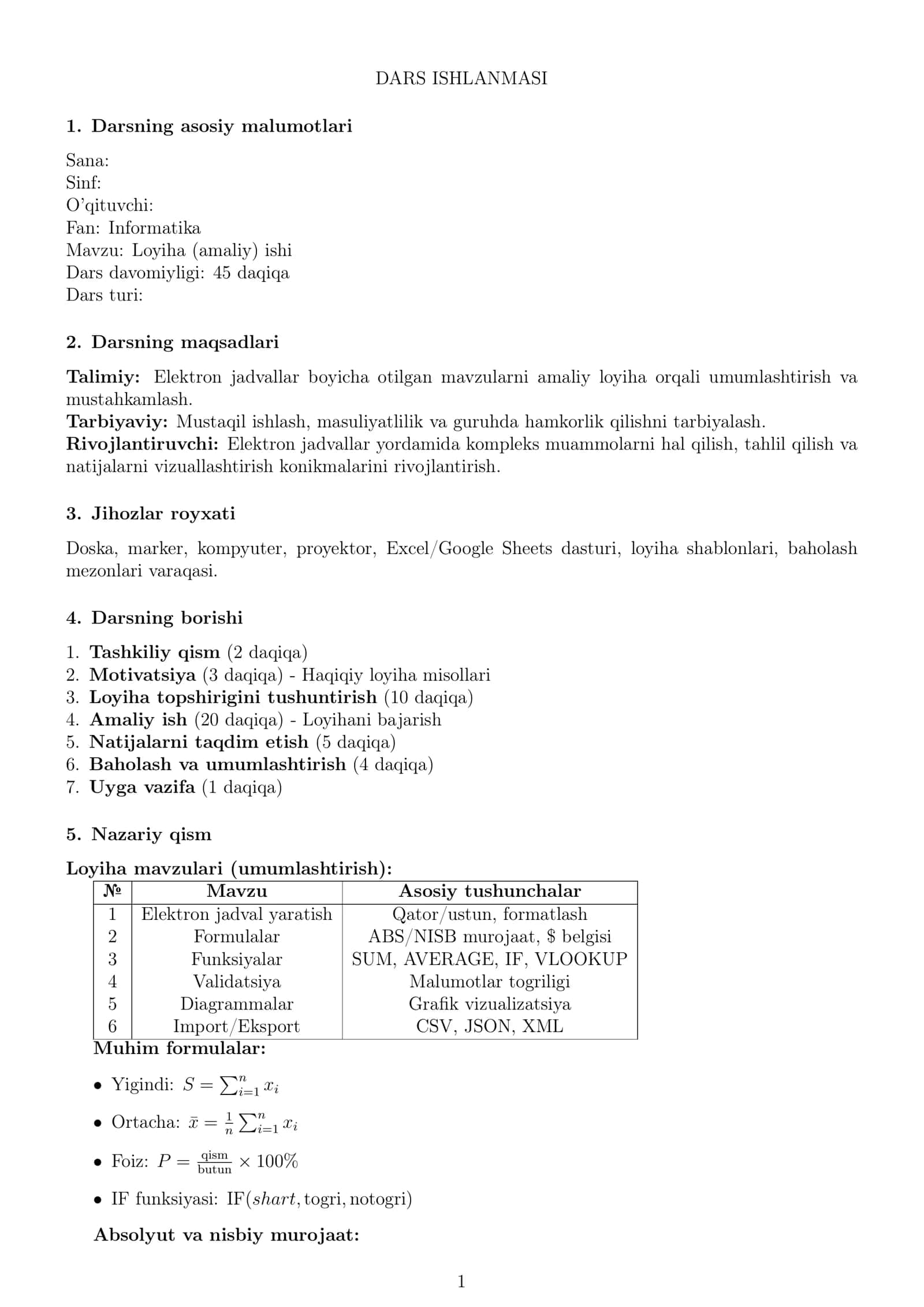 Informatika Loyiha (amaliy) ishi 1