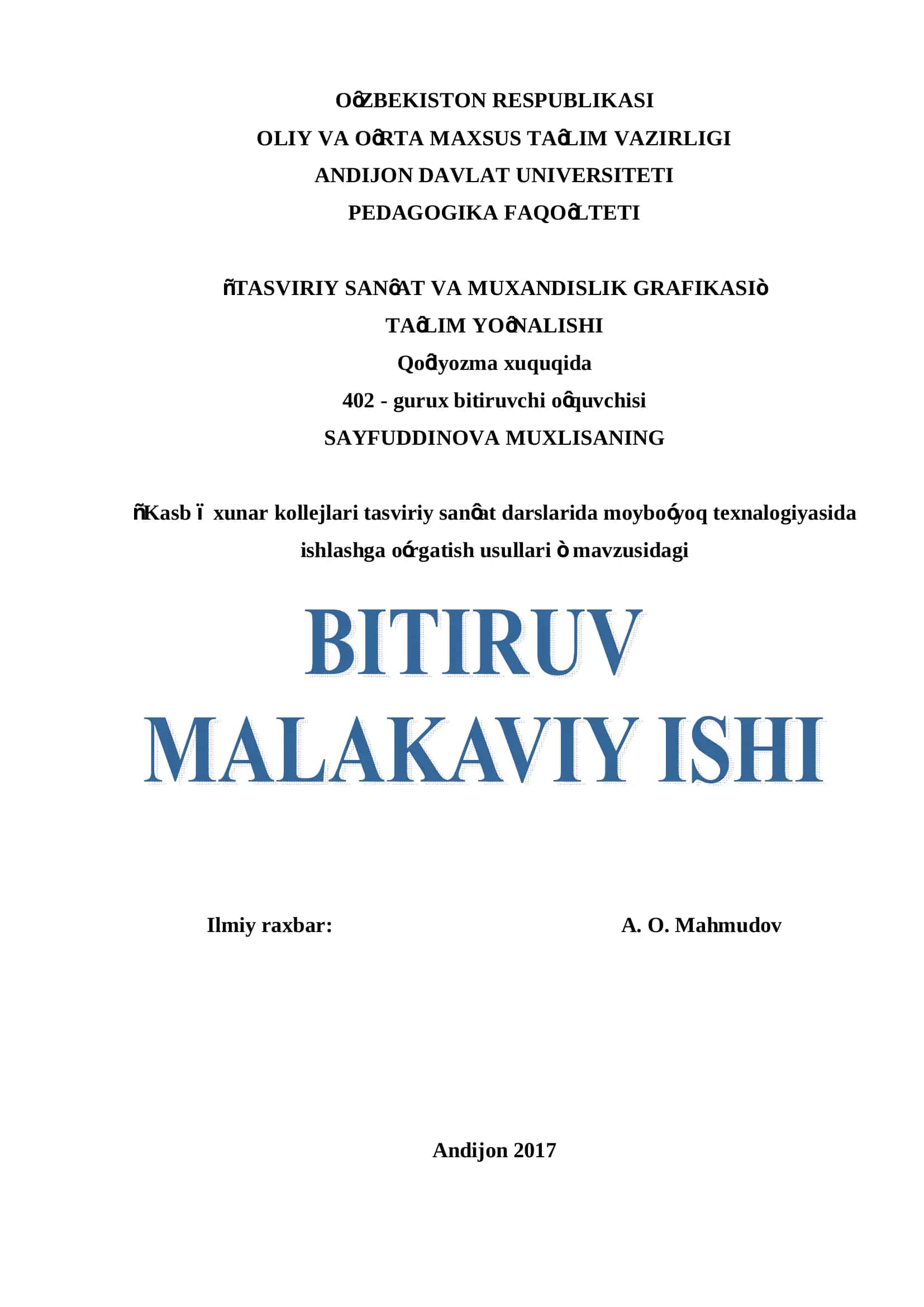 “Kasb – xunar kollejlari tasviriy san’at darslarida moybo‘yoq texnalogiyasida 1