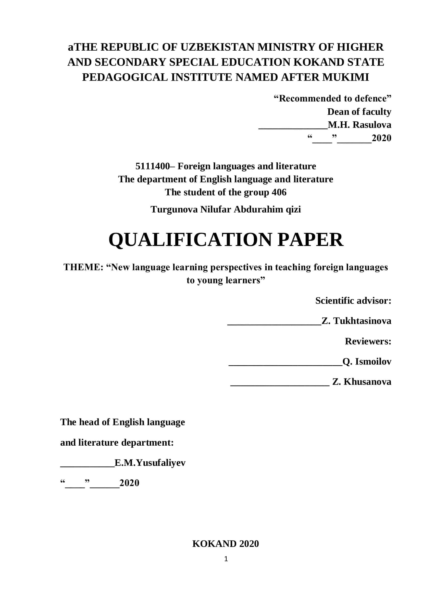 New language learning perspectives in teaching foreign languages to young learners 1