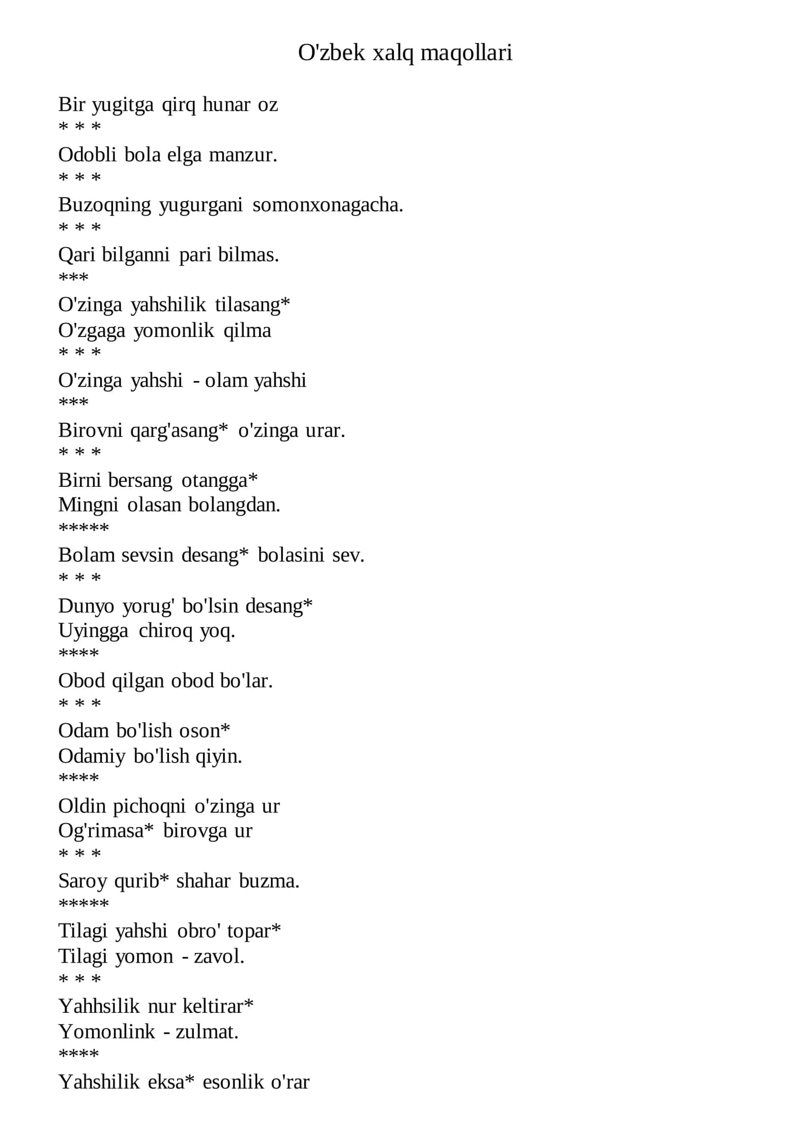 O'zbek xalq maqollari 1