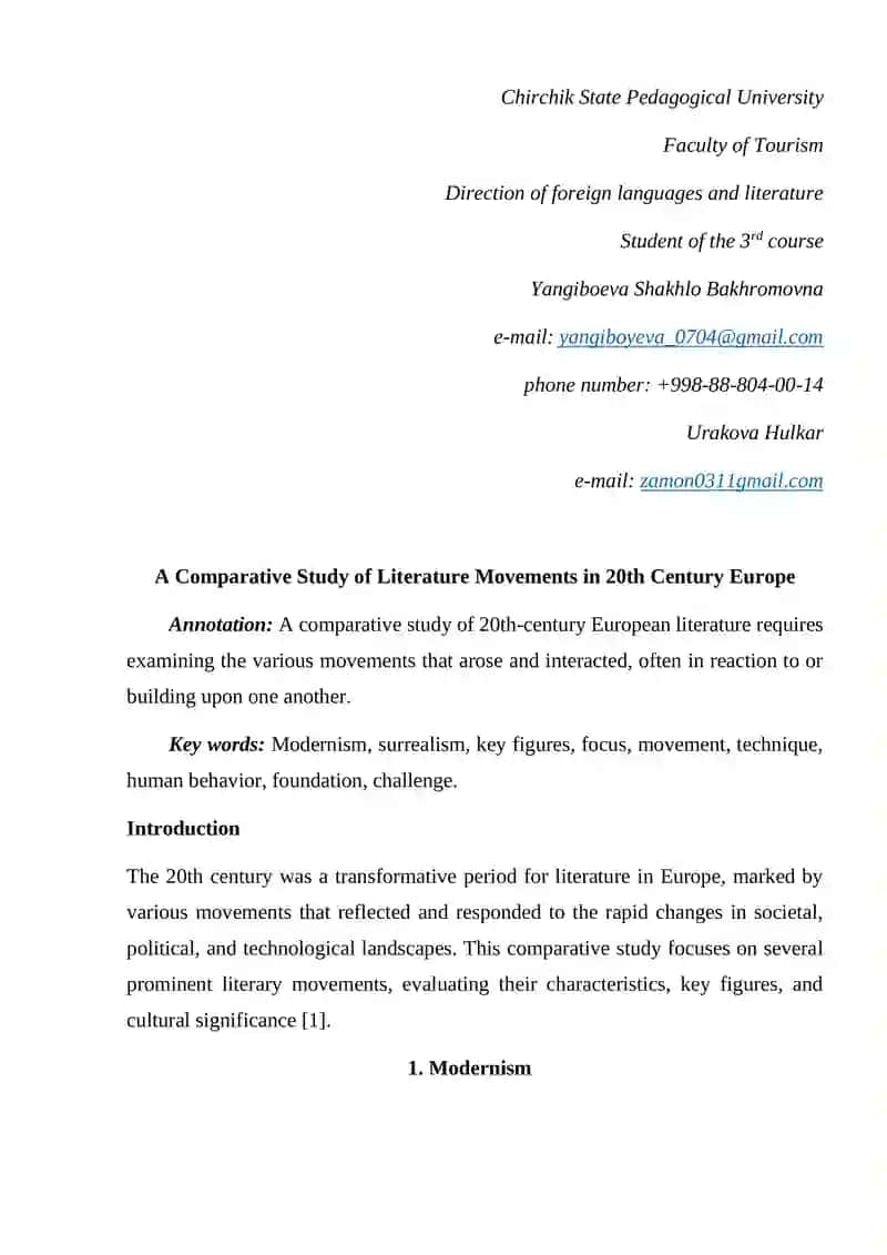 A Comparative Study of Literature Movements in 20th Century Europe 1