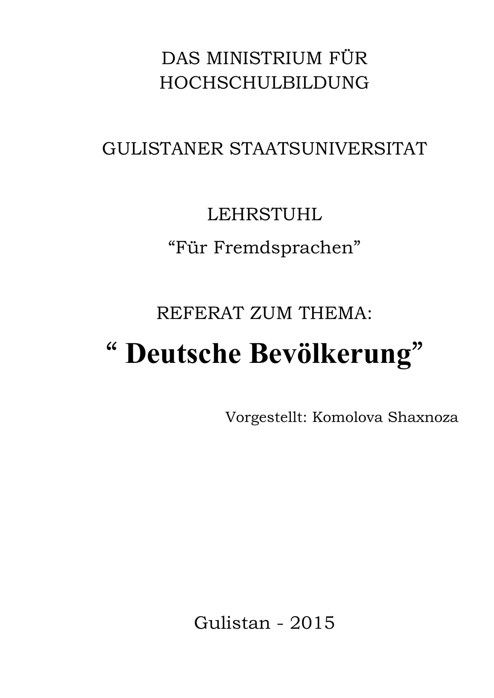 Referat zum Thema: "Deutsche Bevölkerung" 1