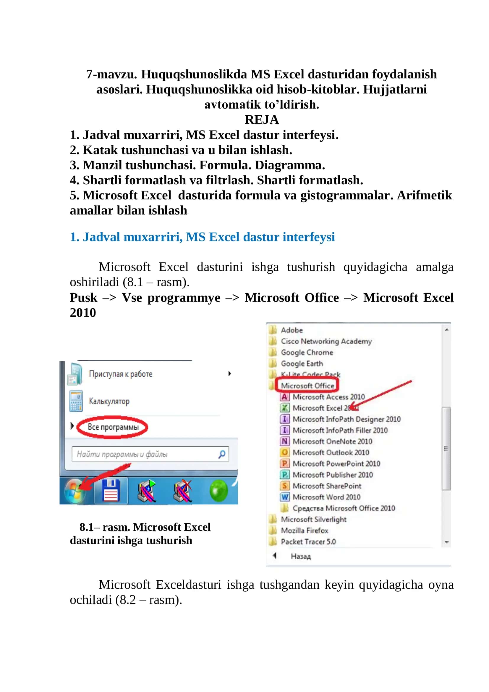 Huquqshunoslikda MS Excel dasturidan foydalanish asoslari 1