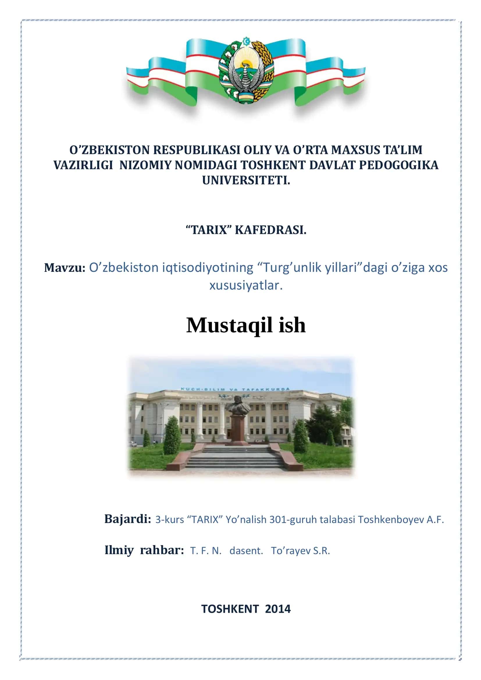 O’zbekiston iqtisodiyotining “Turg’unlik yillari”dagi o’ziga xos xususiyatlar 1